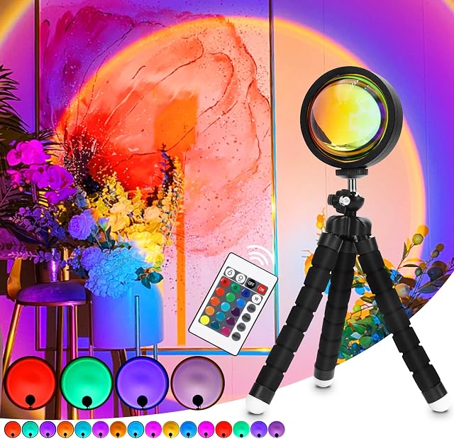 LONGYIFA Sunset Lamp, Sunset Projection Lamp,180° Rotation Sunset Projector Lamp Romantic Sunset Light Led Rainbow Lamp Night Light for Bedroom Living Room Party Bar Store,Birthday Present