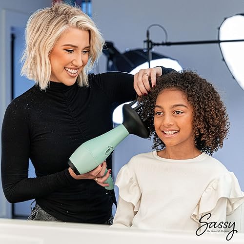 Miniatura 7 de Sassy - Secador de pelo de iones de cerámica, secadora de salón de 1875 W con concentrador y difusor, múltiples ajustes de calor y tiro frío (Aqua)