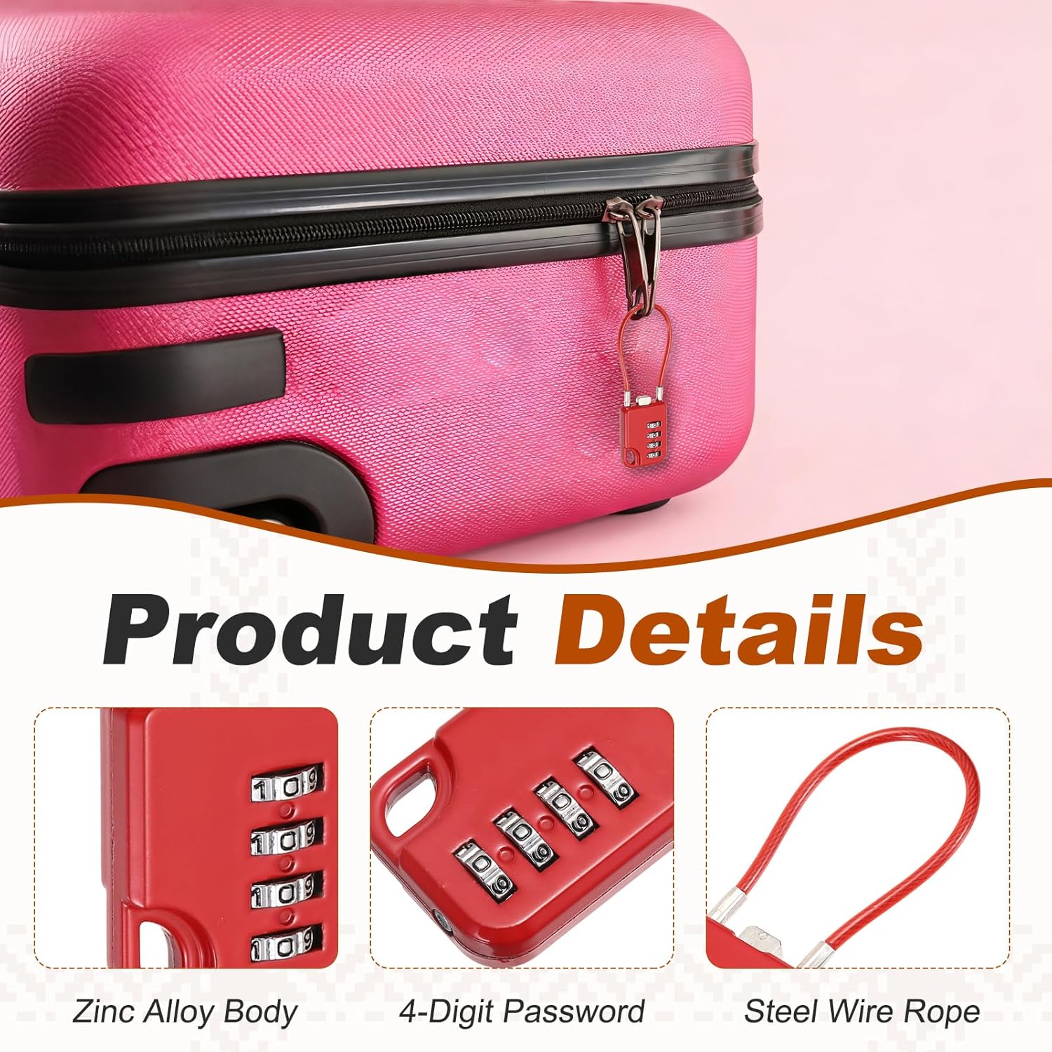 PATIKIL Combination Padlock (5.3 Inch, Red) (2 Pcs), 4-Digit Combo Padlock Luggage Locks with Coated Steel Wire Rope, Suit for Gym Locker/Fence/Storage/Backpack/Toolbox/Cabinets