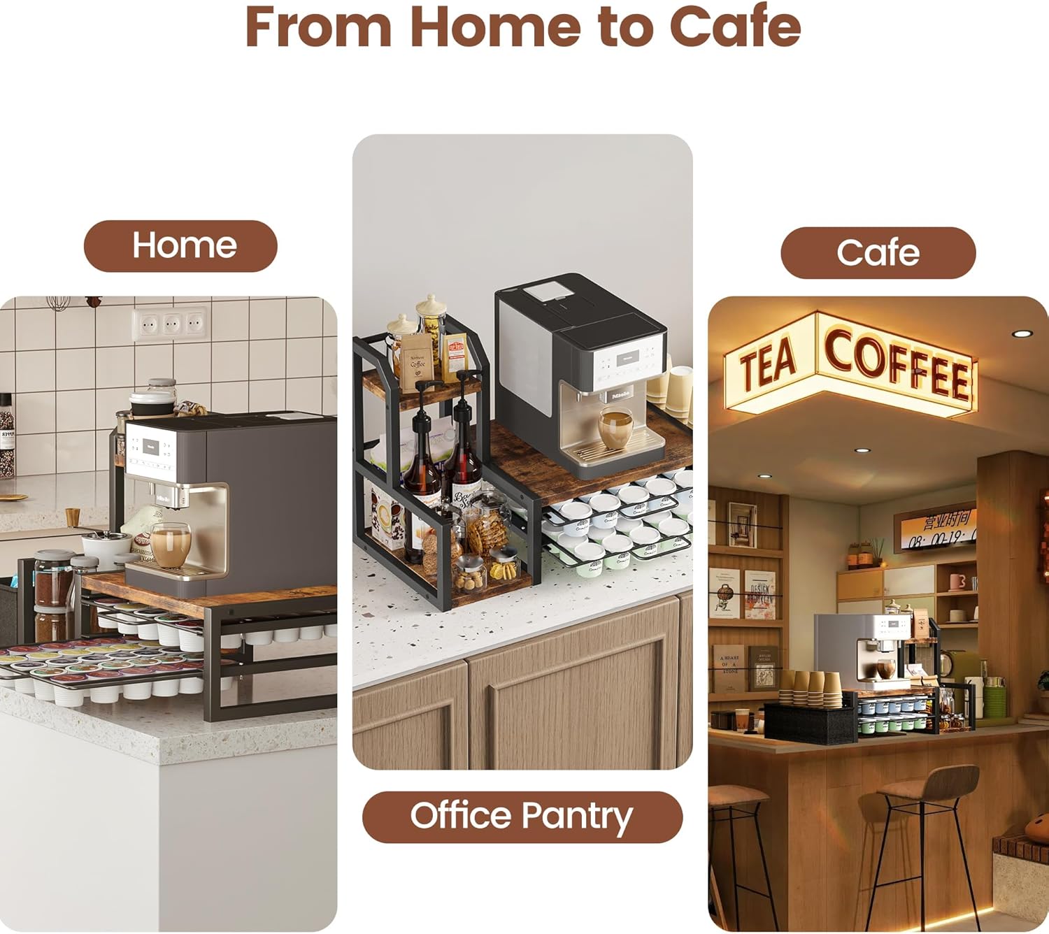 Homeiju Coffee Pod Holder Drawer for K-Cup, Nespresso Pods Holder with Side Basket，K Cup Holder Holds 60 K-Cups & 10 Syrup Bottles, Sliding Storage Drawer and Countertop Storage