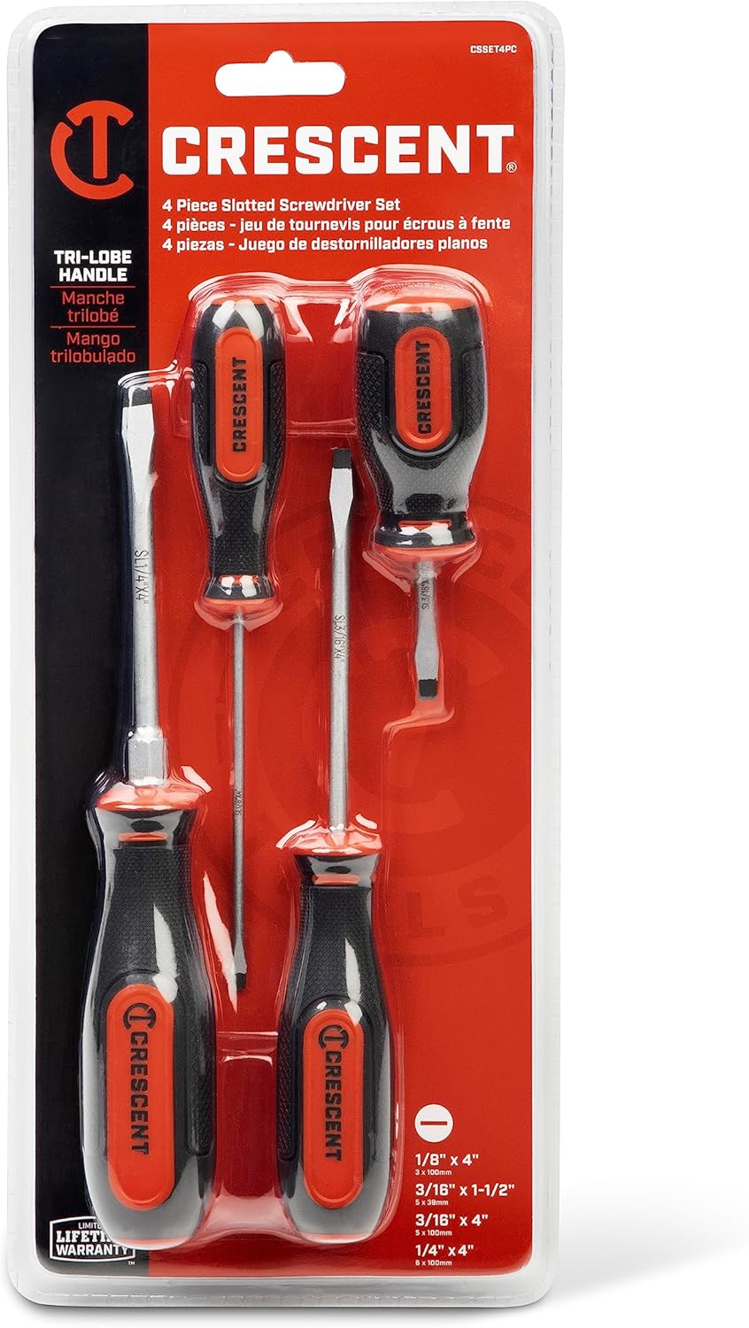 Crescent 4 Pc. Slotted Dual Material Screwdriver Set, Slotted - CSSET4PC