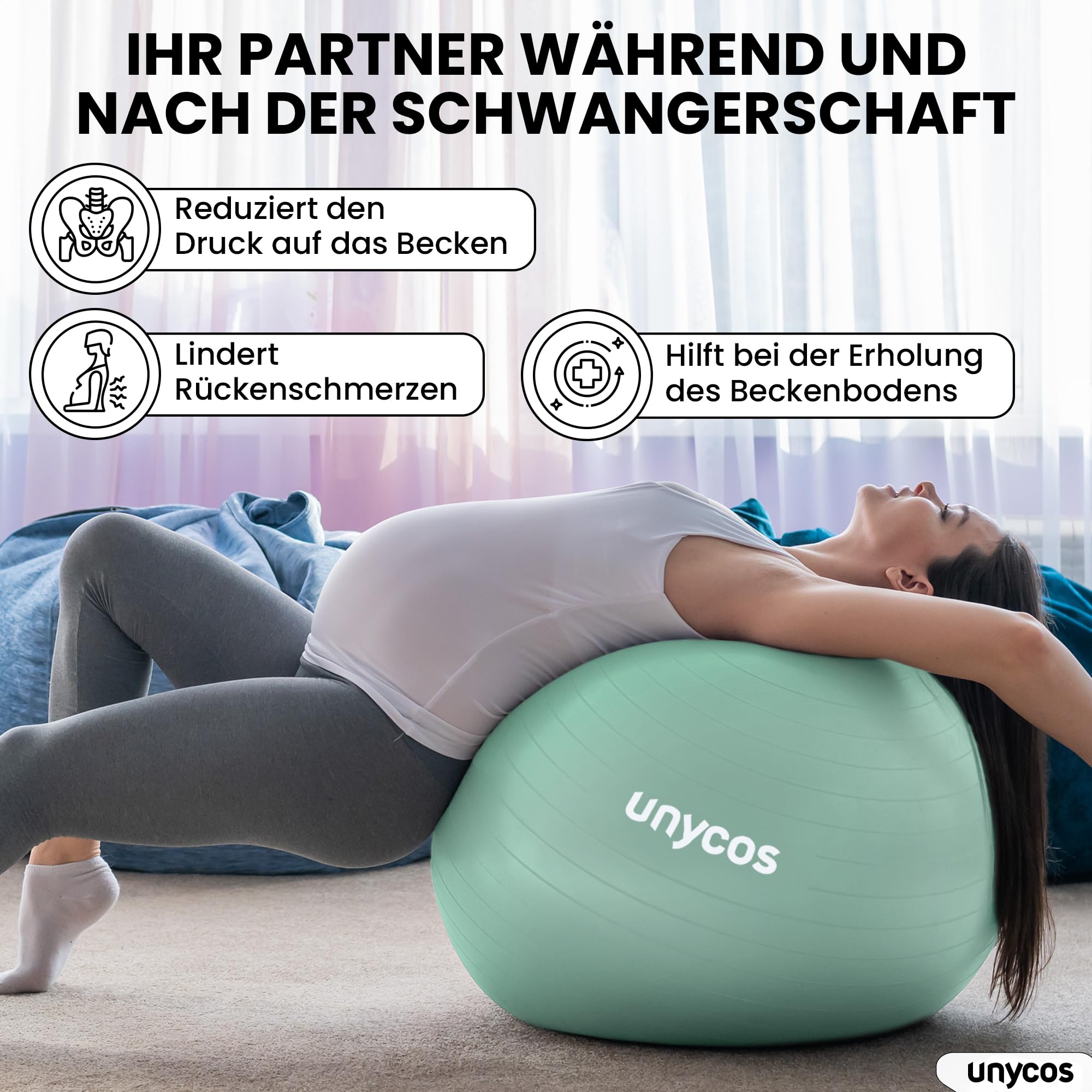 unycos - Gymnastikball 55/65/75 cm Sitzball Trainingsball für Yoga, Fitness, Medizinball, Balance Ball, Core Training Strength, Pilates-Ball | Inkl. Pumpe, BPA-Frei, Anti-Burst