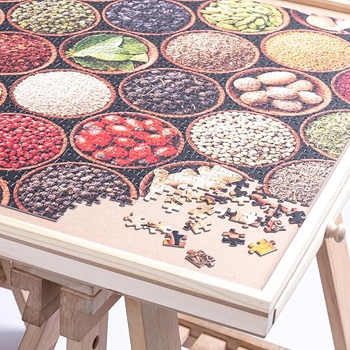 Miniatura 6 de Mesa de rompecabezas de madera de 2000 piezas que se puede girar, con 6 cajones y cubierta, mesa giratoria de rompecabezas Lazy Susan de 40 x 28