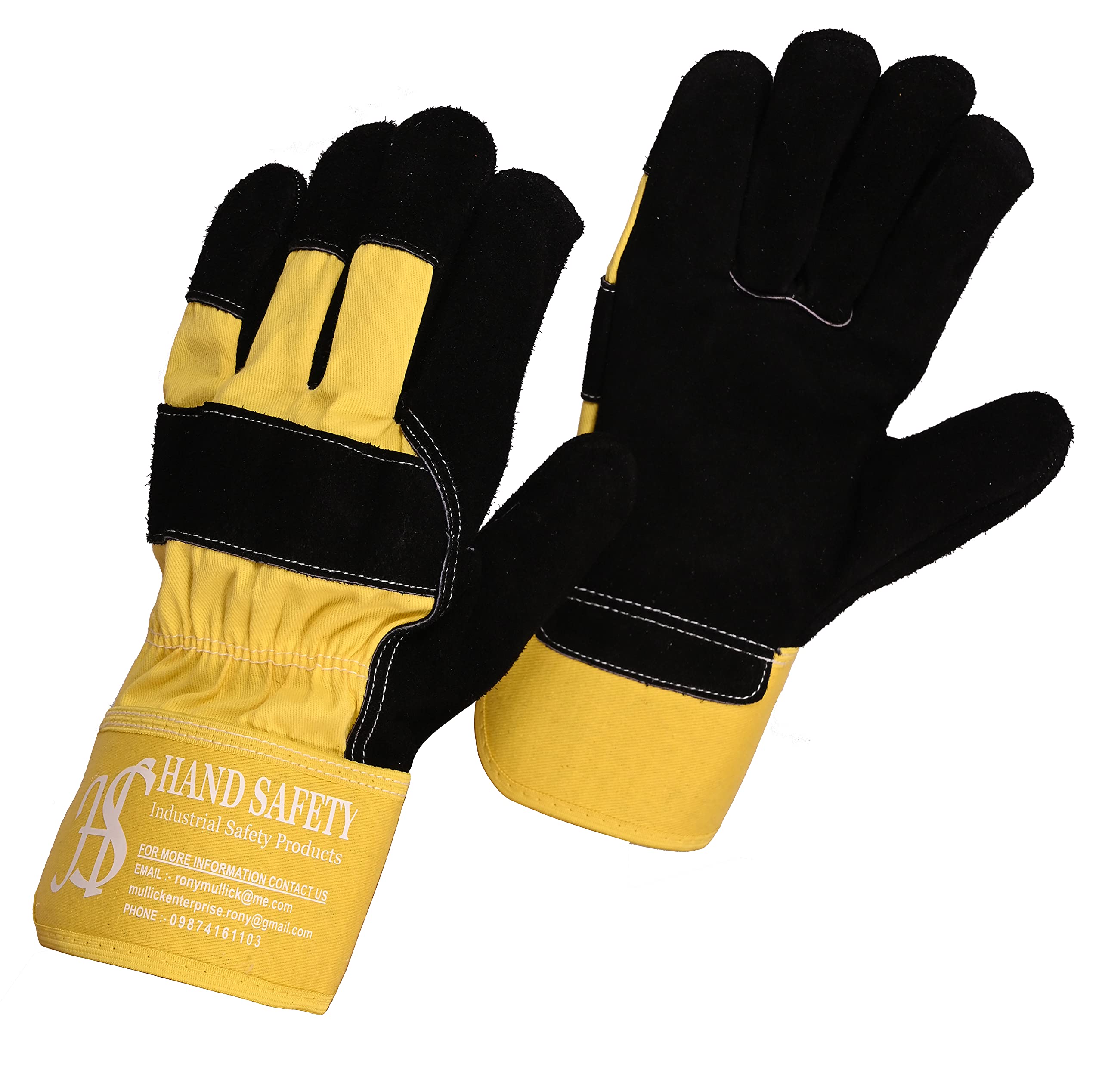HAND SAFETY Premium Split Cowhide Leather and Cotton Work Gloves Ideal for Welding, Construction, Gardening, Animal handling (Black, Yellow) Pack of 1 (B08SQZL8JQ) Amazon Price History, Amazon Price Tracker