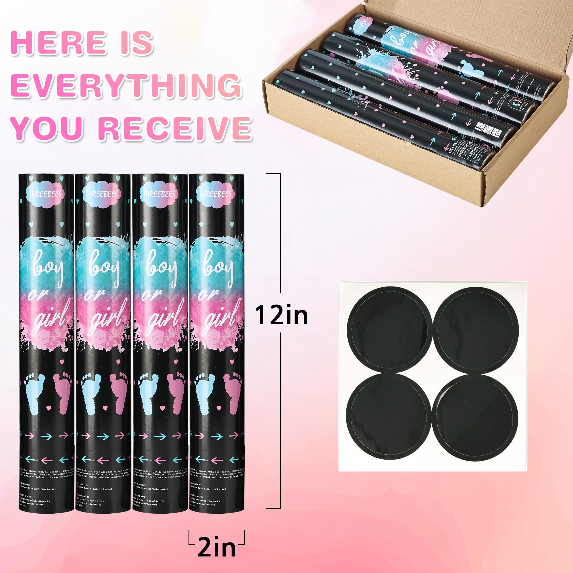 4 Pack Gender Reveal Konfettikanone, biologisch abbaubares rosa Konfetti-Papier mit Maisstärkepulver, luftbetriebene Launches 4,8-7,9 m, Konfetti-Blaster für Mädchen, Geschlecht offenbaren,