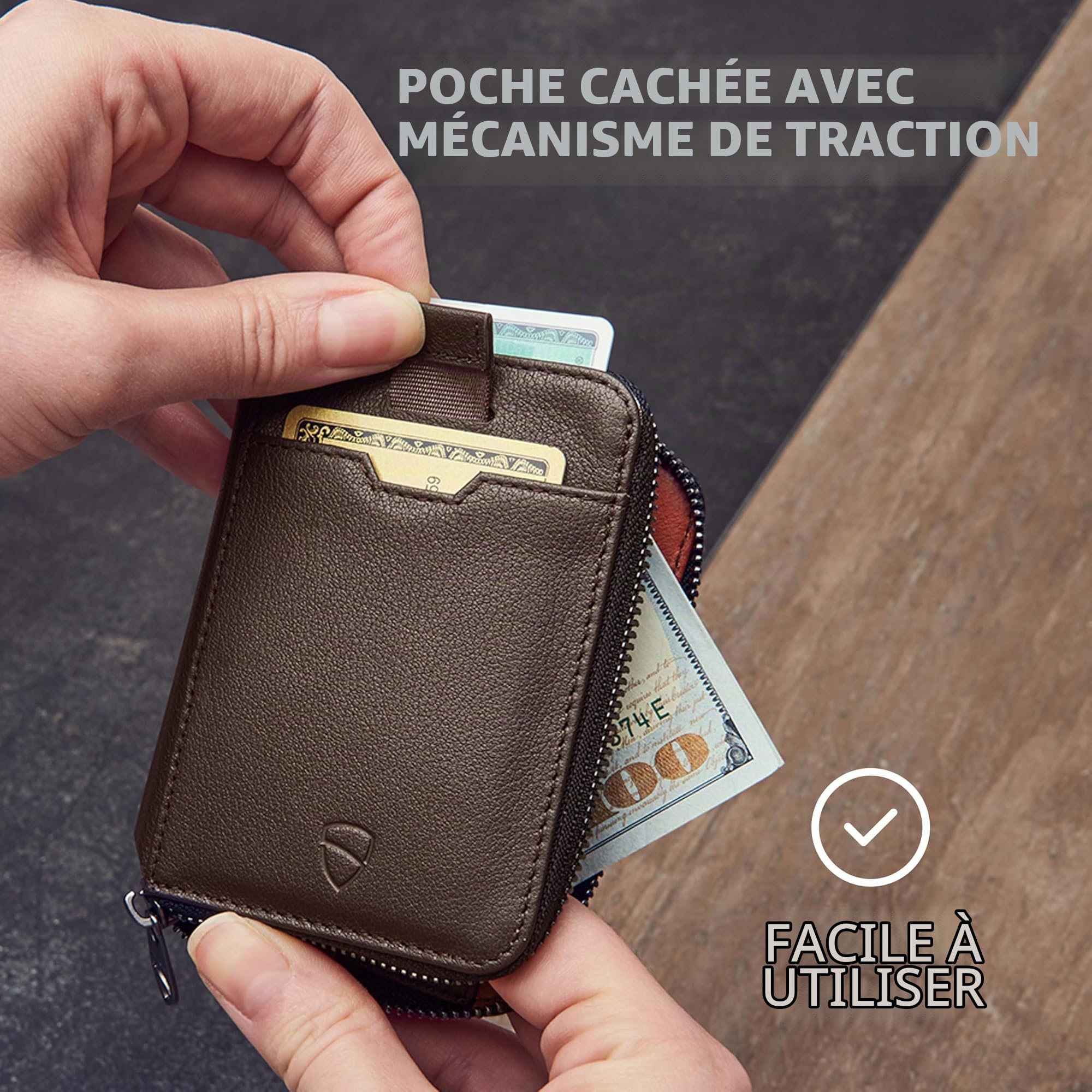 Vaultskin Notting Hill Portefeuille Slim en Cuir avec RFID, Marron