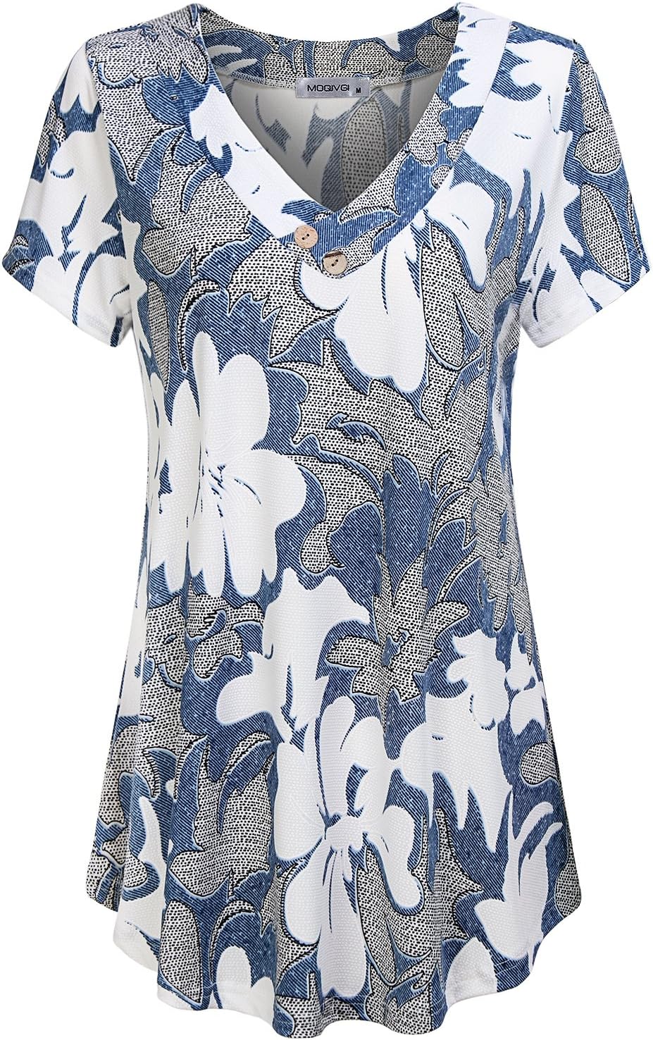 Womens V Neck Short Sleeve Floral Print Blouse Tops Fashion Casual Tunic Shirts