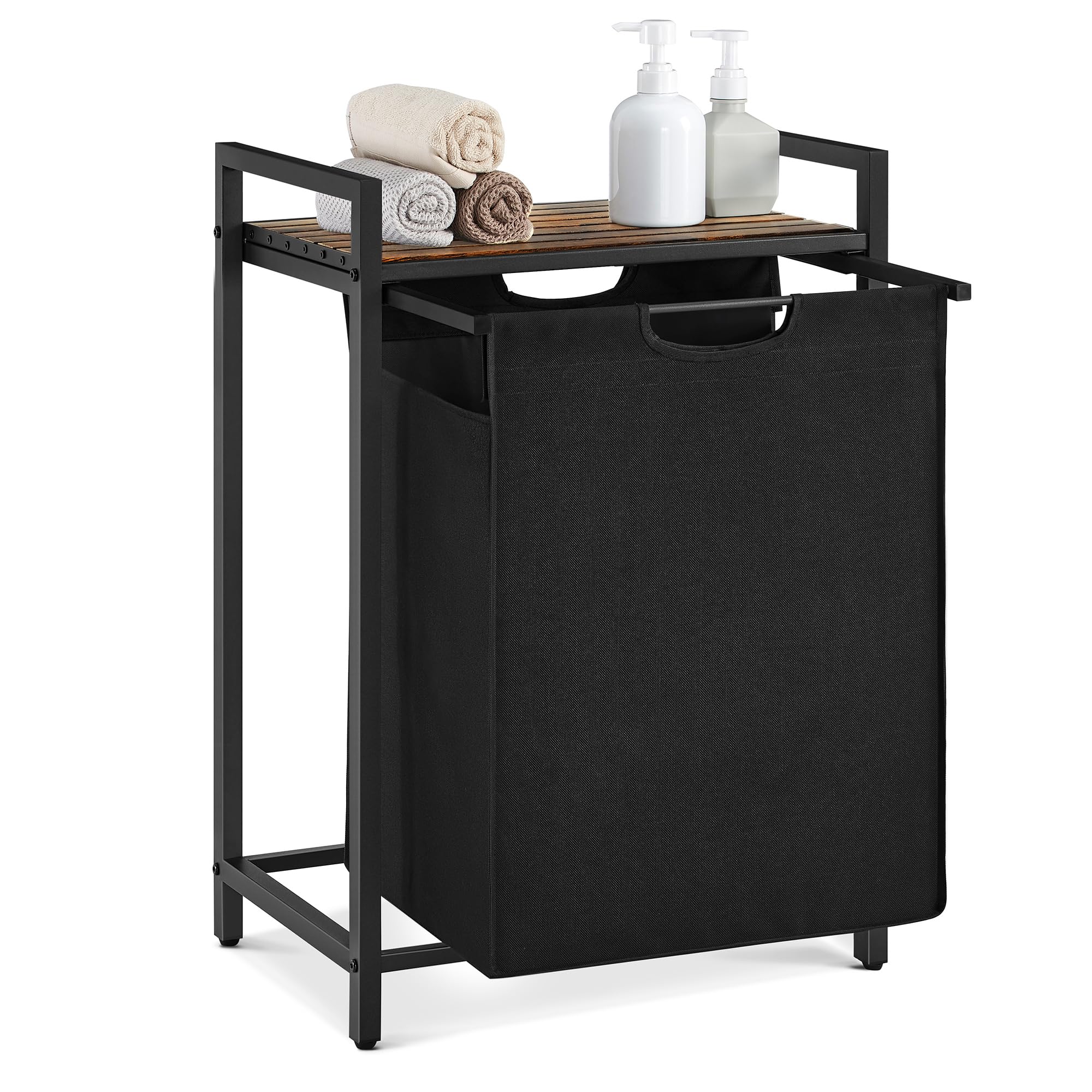 VASAGLE Wäschekorb 5 Fächer, Wäschesammler mit Ablage, Wäschebox, Wäschesack aus Oxford-Gewebe abnehmbar, Metallrahmen, 5 x 40 L, 143,5 x 33 x 72 cm, tintenschwarz-vintagebraun BLH501B01