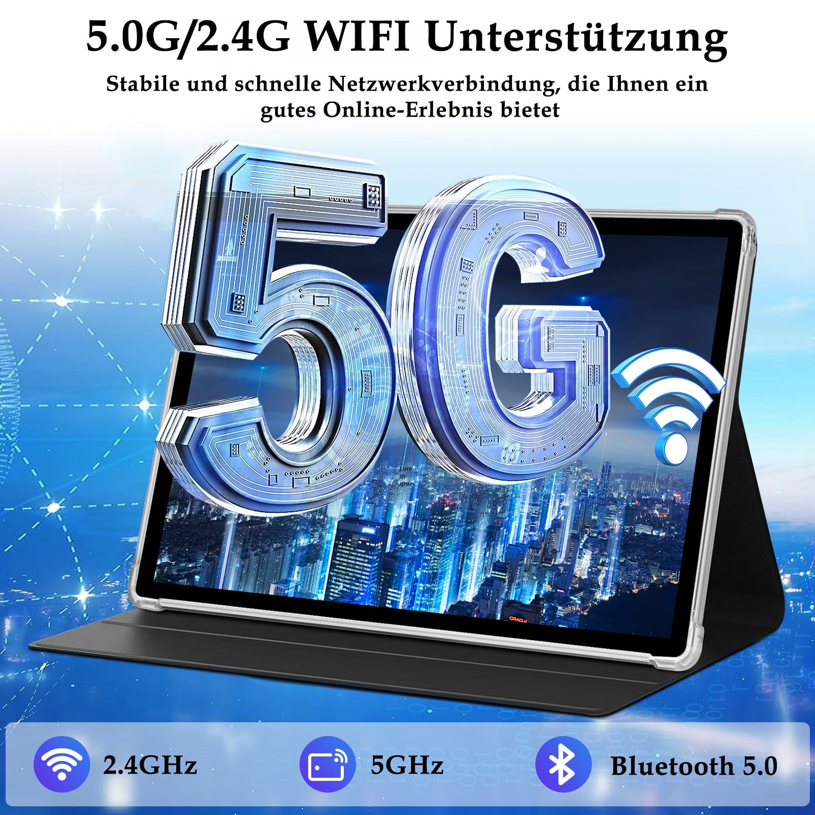 ZIOVO Android Tablet 10 Zoll Gemini AI mit 22GB RAM+128GB ROM(TF 2TB), 5G WiFi, Octa-Core 2.0GHz, Widevine L1, 8000mAh, BT 5.0, 5MP+8MP, GPS, Tablet mit Tastatur, Maus - Blau