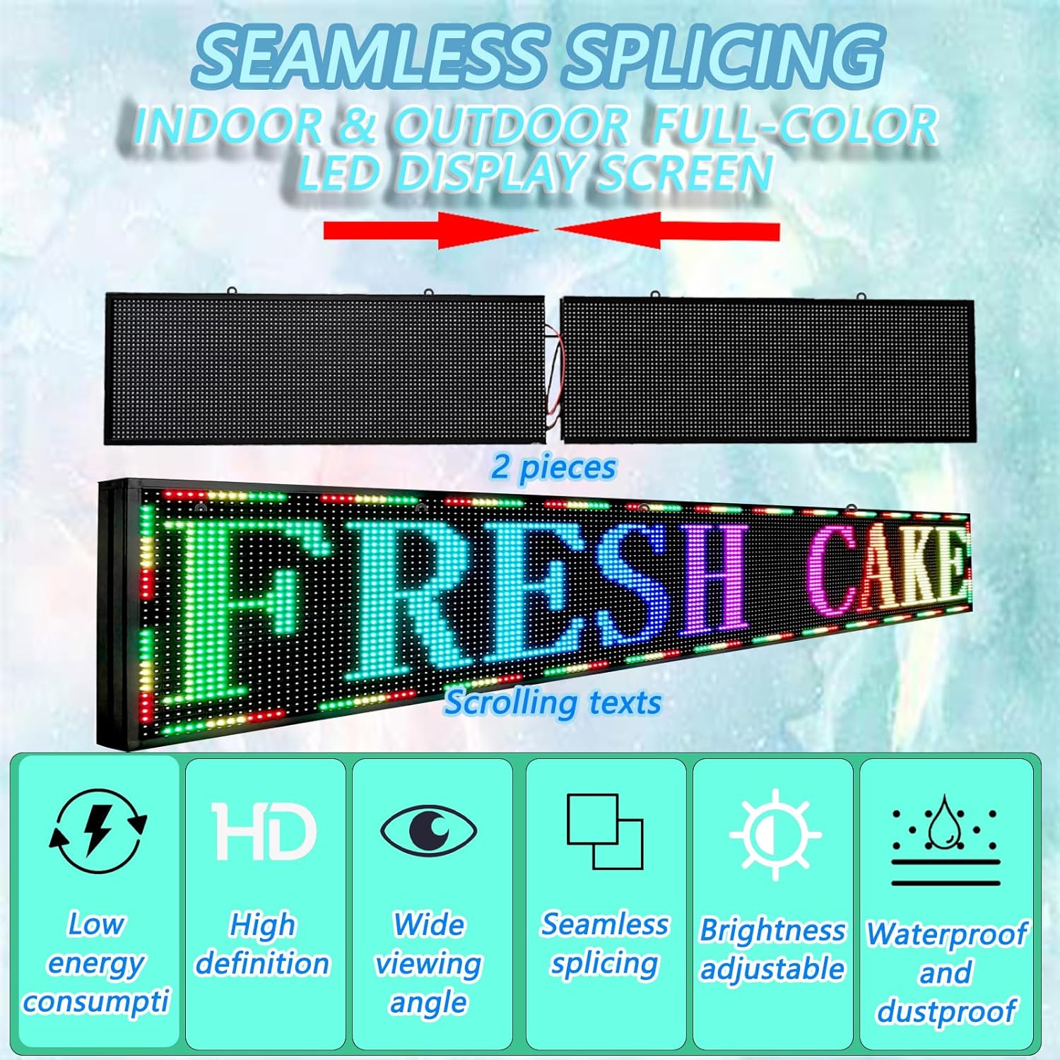 P10 Outdoor Programmable LED Sign Display 77"x14" WiFi Control RGB Full Color With High Brightness Scrolling LED Digital Sign for Business Advertising - Image 5