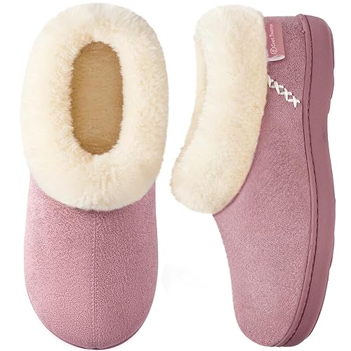 EverFoams Women's Micro Suede Fuzzy Plush Lined Slippers with Cozy Memory Foam - 7/8 UK Black