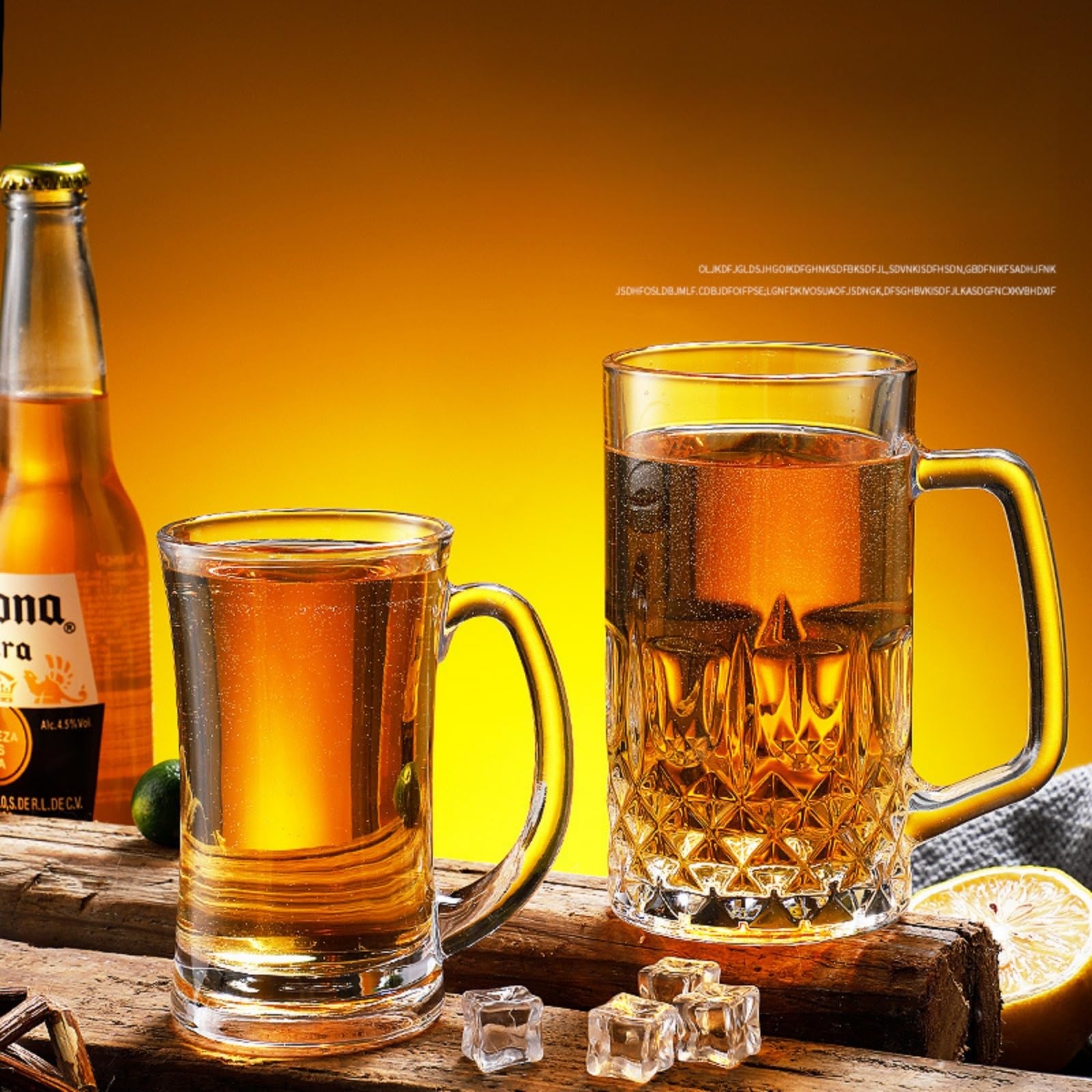 Jarra de cerveza de cristal para congelador, jarra de cerveza grande y pesada de 21 onzas con asa, vasos de vidrio transparente esmerilado para cerveza de raíz, agua, beber, 2 unidades