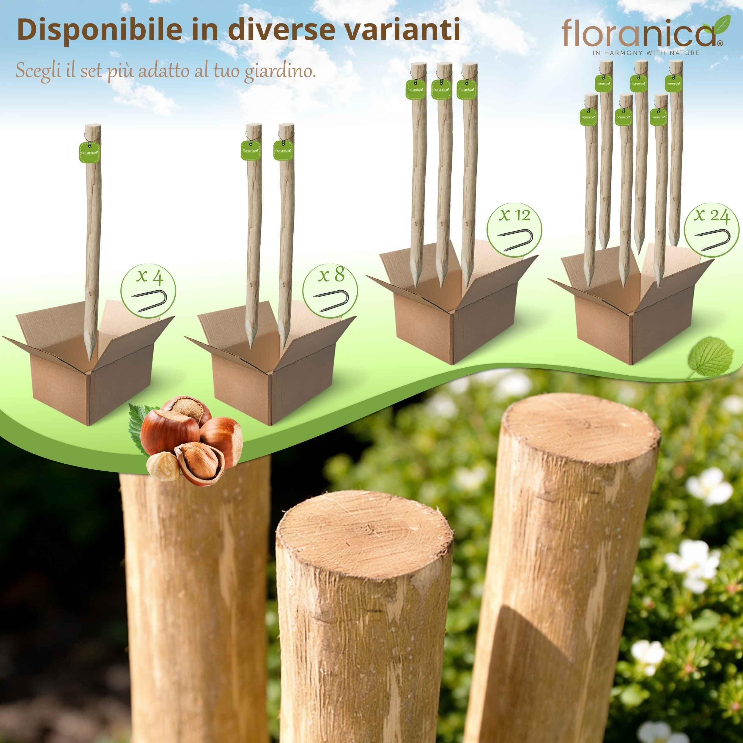 Floranica 6 x palo per recinzione in nocciolo altezza 90 cm palo per recinzione a paletti pali di legno appuntito supporto per alberi