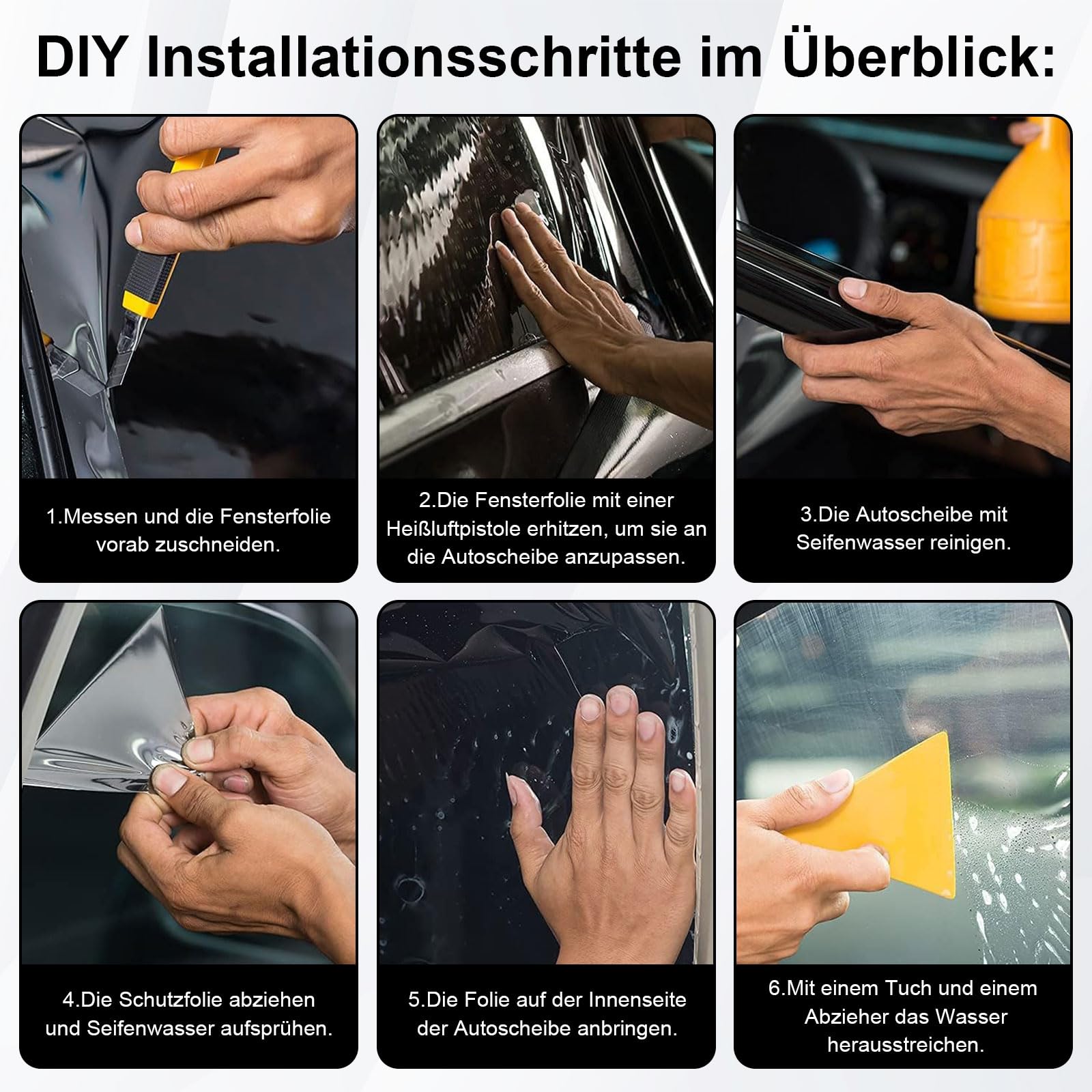 Lámina tintada para ventanas de coche, 50 x 300 cm, color negro, lámina protectora solar autoadhesiva para ventanas de coche, protección UV y protección contra el calor, protección contra astillas