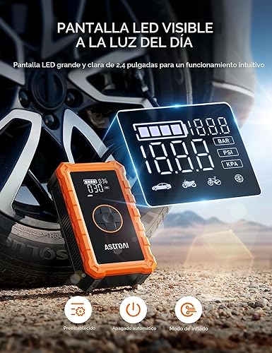 Miniatura 5 de AstroAI - Arrancador portátil S8 con compresor de aire, pico de 1500 A (gasolina hasta 6.0 L y diésel 3.0 L), inflador de 150 PSI con apagado