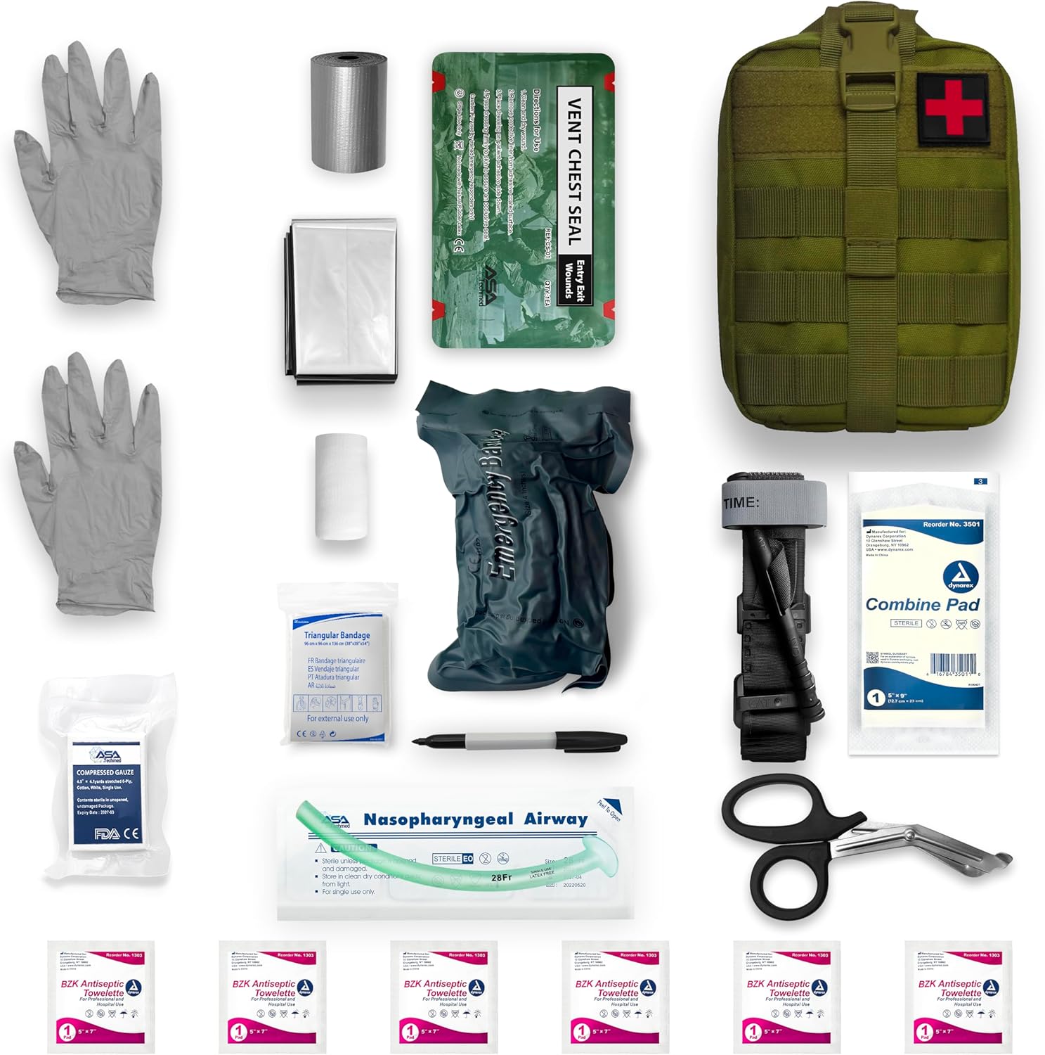 ASA Techmed IFAK Trauma Kit - Comprehensive MOLLE-Compatible First Aid Kit with 20 Essential Tools for Hemorrhage Control, Tactical First Aid, Gunshot Wound Care - Med Kit Tactical (Black)