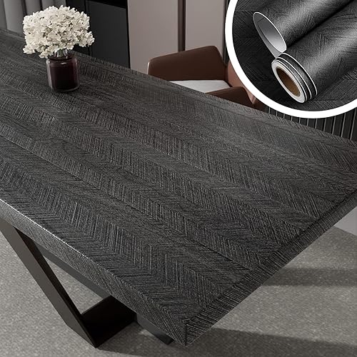 Miniatura 1 de YENHOME Papel de contacto de madera negra de 30 x 200 pulgadas, papel tapiz de madera para despegar y pegar, papel de contacto de grano de madera