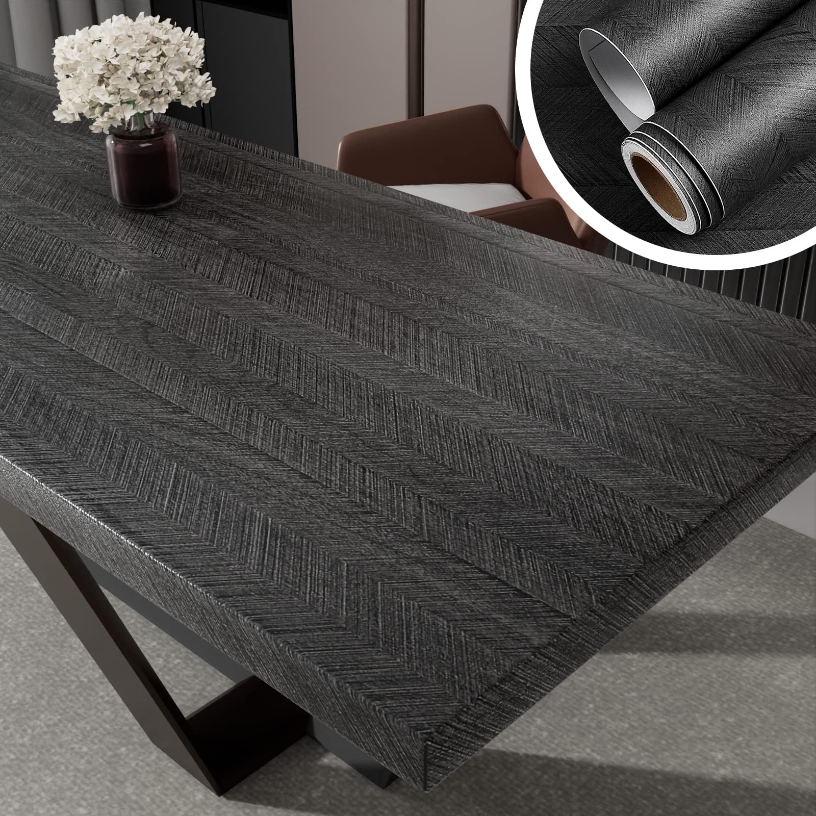 Yenhome Black Wood Contact Paper Peel and Stick 17.7"X80" Wood Contact Paper for Cabinets Countertop Desk Waterproof Self Adhesive Wood Wallpaper for