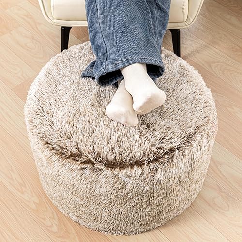 Miniatura 14 de Puf Otomano Sin Relleno Redondo Reposapiés Puf Otomano Sin Relleno Taburete de Piso para Pies con Almacenamiento para Sala de Estar Dormitorio Funda