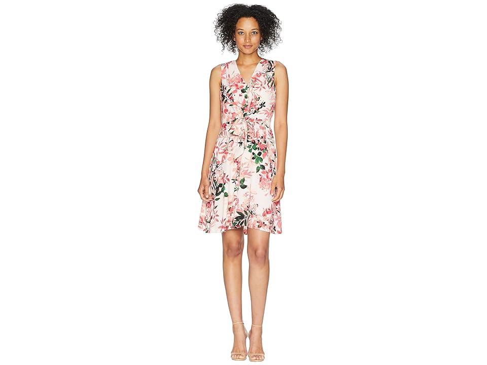 

Calvin Klein V-Neck Floral Dress with Tie Front CD8E31MB (Watermelon Multi) Women's Dress