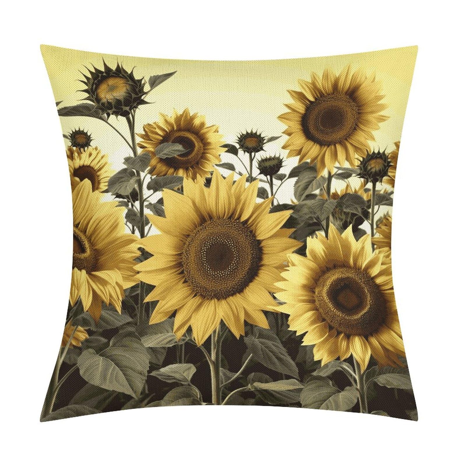 JTREHY Yellow Sunflower Floral Throw Pillow Covers Farmhouse Pillow Cover Standard Pillow Shams Decorative Square Pillowcases Soft Pillow Cases Wrinkle Fade Resistant for Couch Home 18x18 Inch
