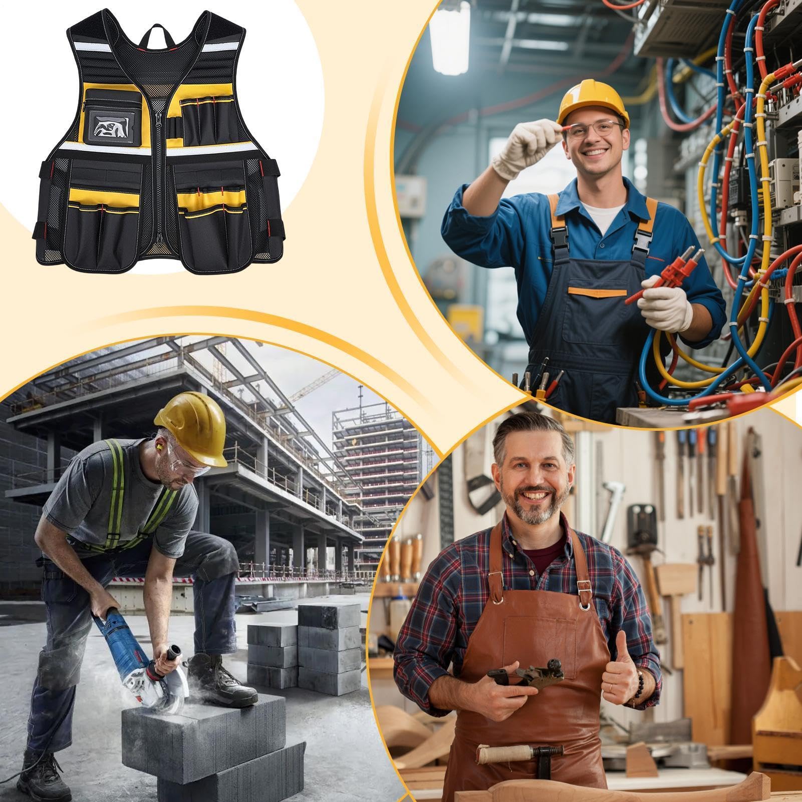 Chaleco de herramientas con múltiples bolsillos, tela Oxford reflectante multifuncional, electricista, carpintero, trabajador, ropa de trabajo, organizador de hardware resistente, ropa de seguridad