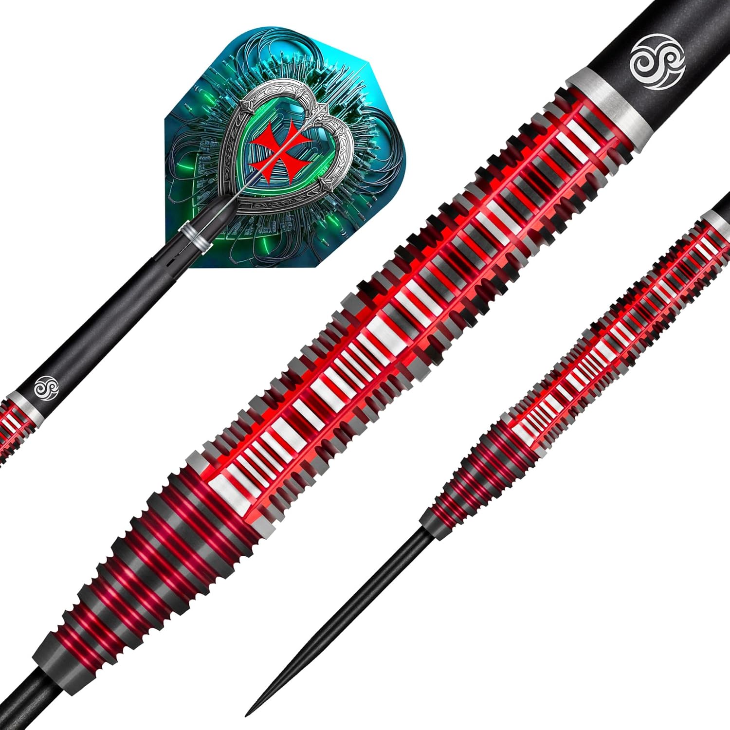 Shot! Darts Future Knights Dreadheart Steel Tip Dart Set | 90% Tungsten Barrels | Precision Machined for Control | Professional Metal Tip Darts with Flights for Bristle Dartboard | Made in New Zealand