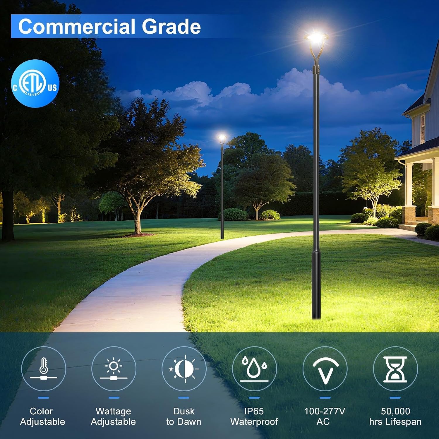 KUKUPPO 12Pack 150W LED Post Top Light Color Changeable, ETL Listed LED Pole Post Light Fixture with Photocell, 22500LM Outdoor Commercial Area Lighting Power Adjustable IP65 Waterproof 100-277V