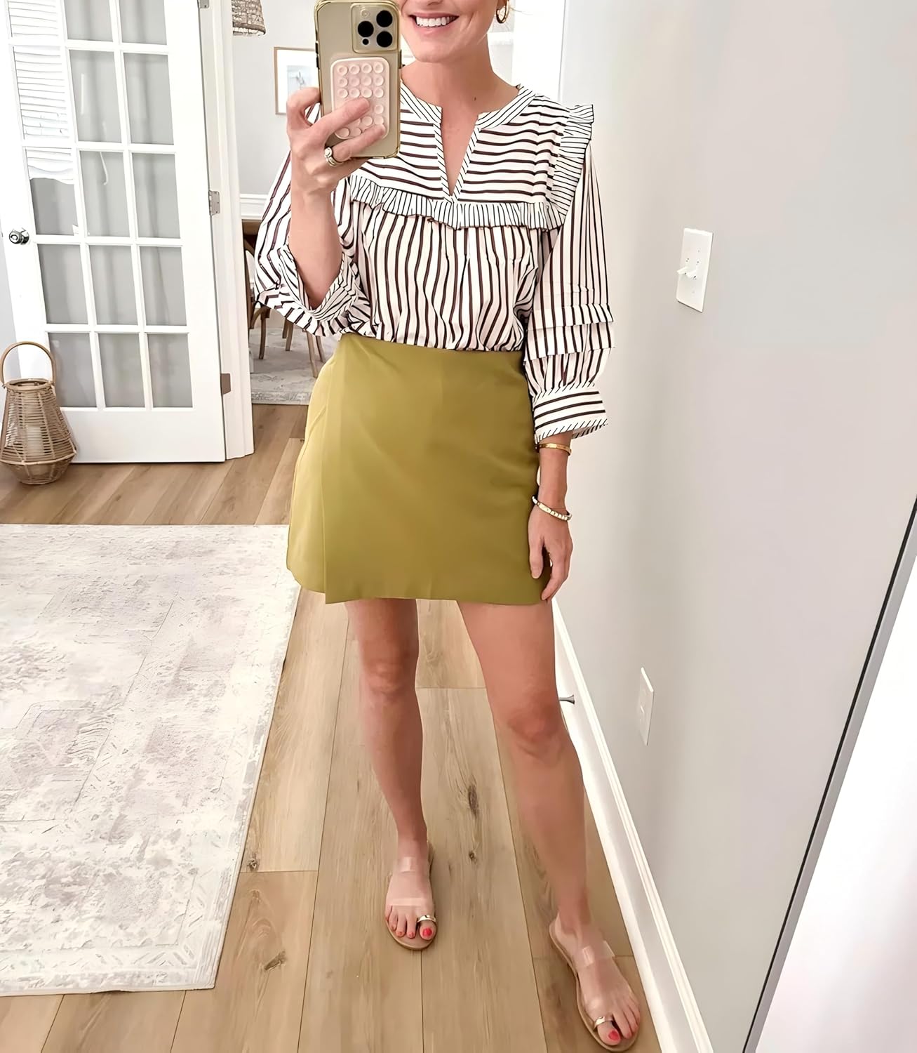 Cicy Bell Womens Striped Babydoll Tops Ruffle V Neck Puff Sleeve Blouses Loose Fit Cute Flowy Shirts - Image 7