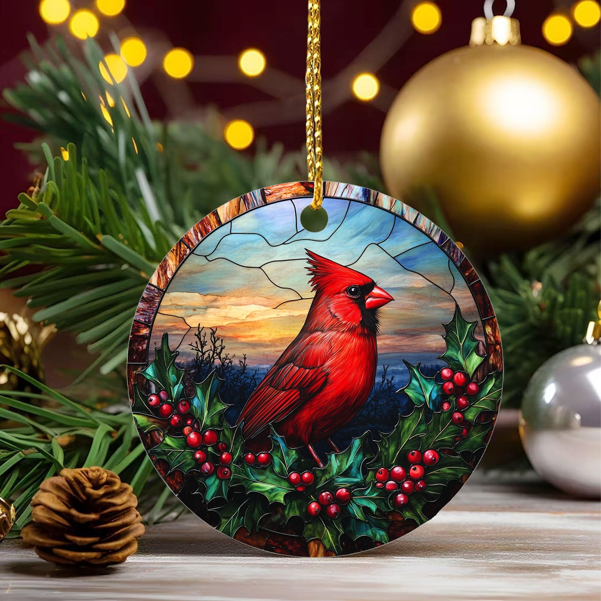 4 3D Wooden Handmade Cardinal in Woods Ornament
