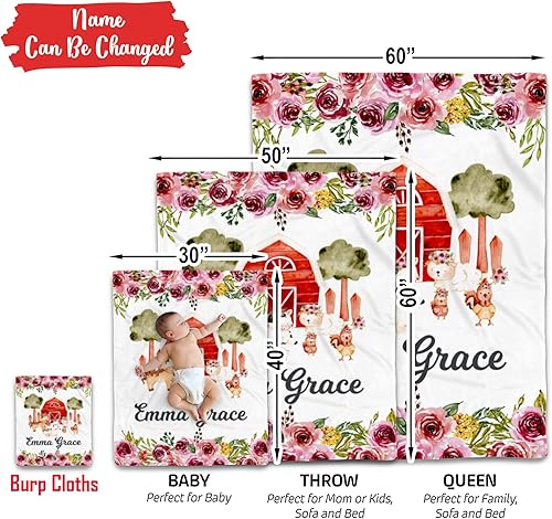Miniatura 9 de Manta de bebé de granja personalizada, manta de bebé de animales de granja, manta de bebé floral, mantas florales para bebé, manta de bebé con