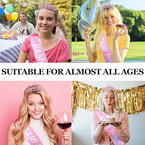 Miniatura 6 de BAHABY It's My Birthday - Juego de banda y tiara de diamantes de imitación, banda y tiara de cumpleaños de princesa para mujeres, decoración de