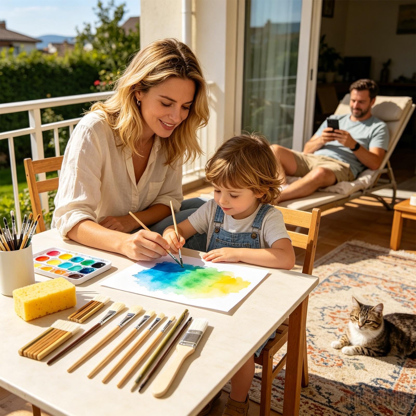 Pennelli per Pittura 12 Pezzi Manico in Legno | Set di Pennelli per Acrilico per la Casa, lo Studio, Scuola, Laboratorio, la Ceramica, l'Argilla, i Principianti, gli