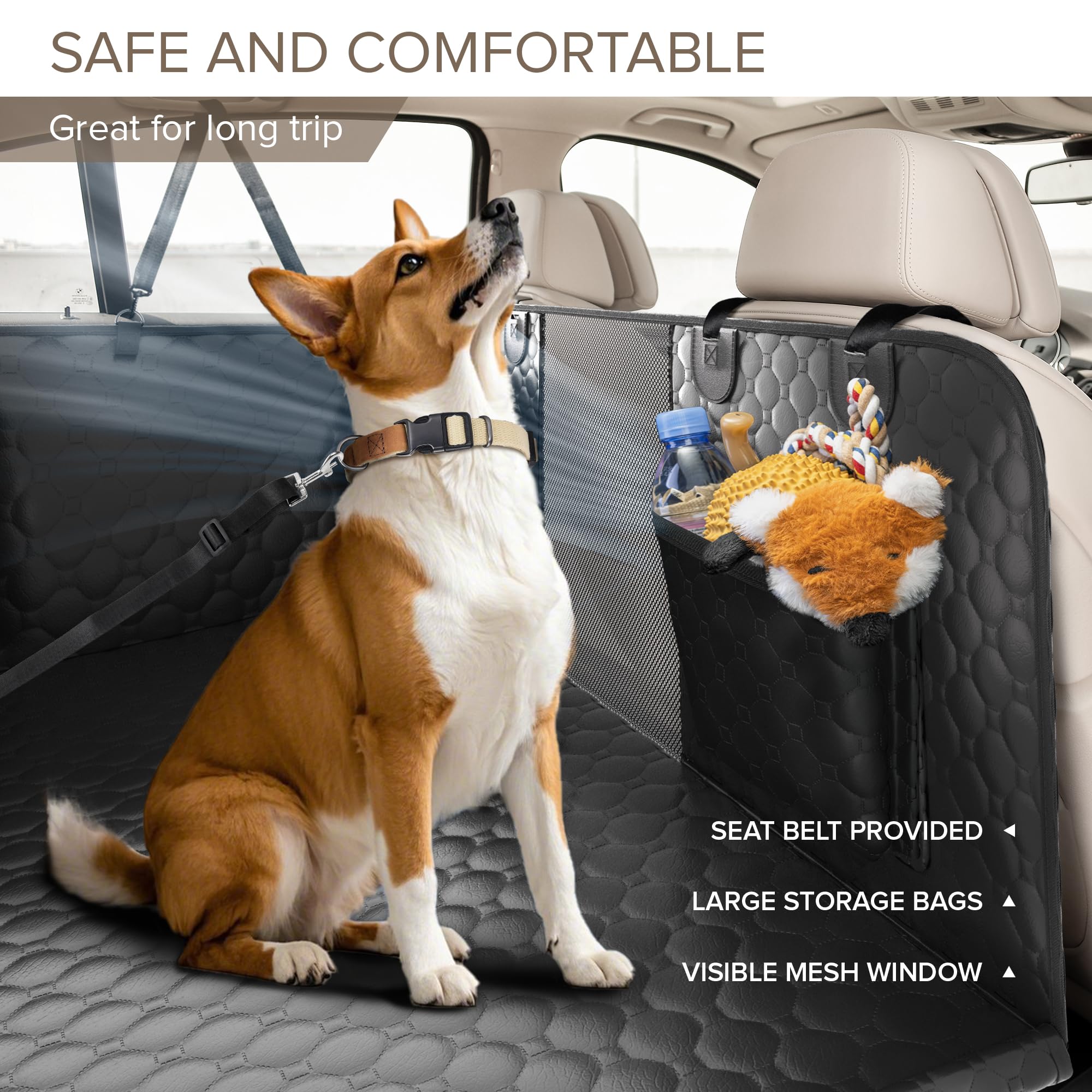Back Seat Extender for Dogs Holds 400lbs, PU Leather Hard Bottom Car Seat Cover for Dogs,Heavy Duty Dog Car Seat Cover for Back Seat, Waterproof Dog Hammock for Car, Large Pet Bed for Car, Suv, Truck - image 6
