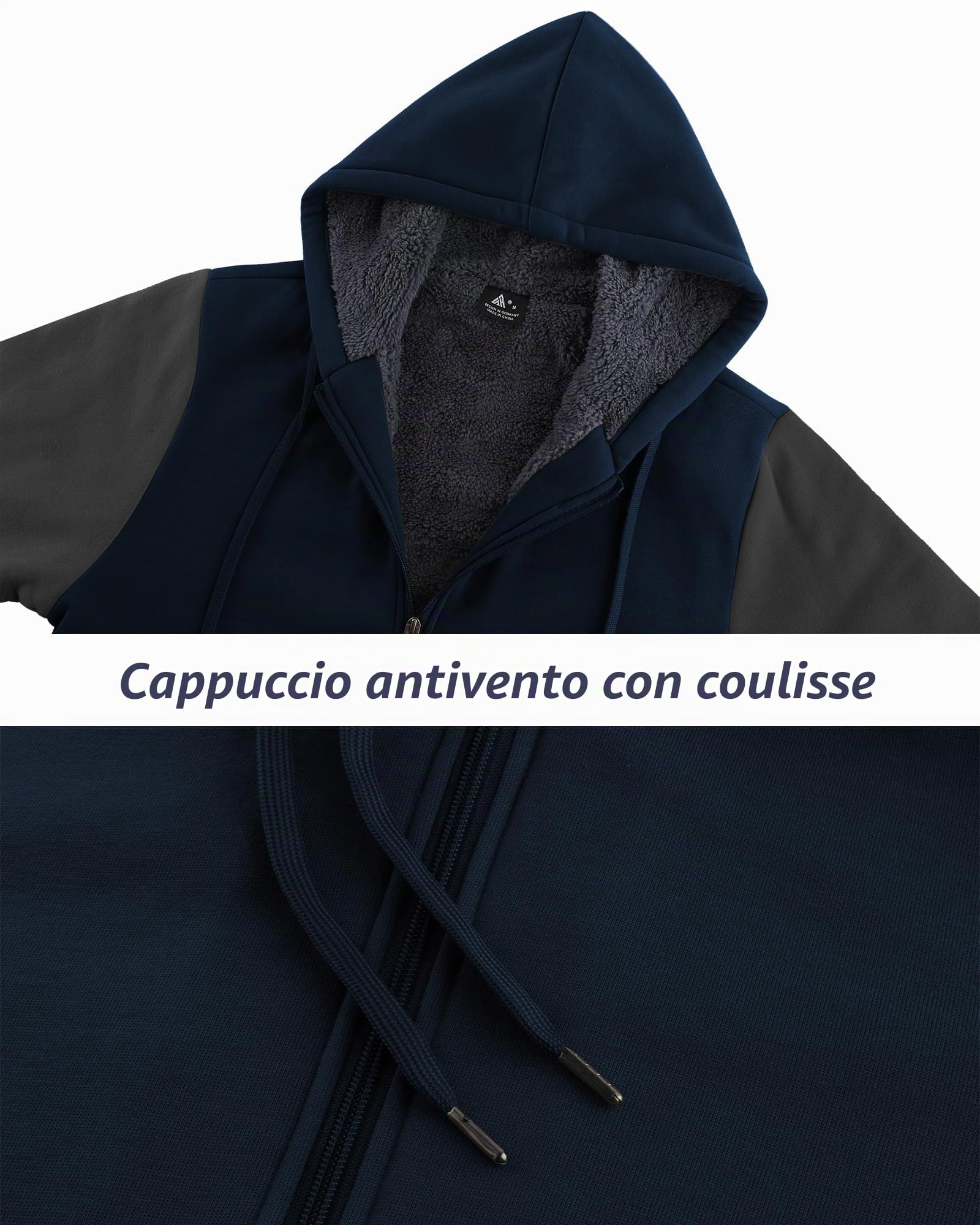 LLdress Giacca con Cappuccio da Uomo Felpa con Cappuccio con Cerniera Fodera Calda Giacca Invernale con Tasche Felpa in Pile per Escursionismo Campeggio