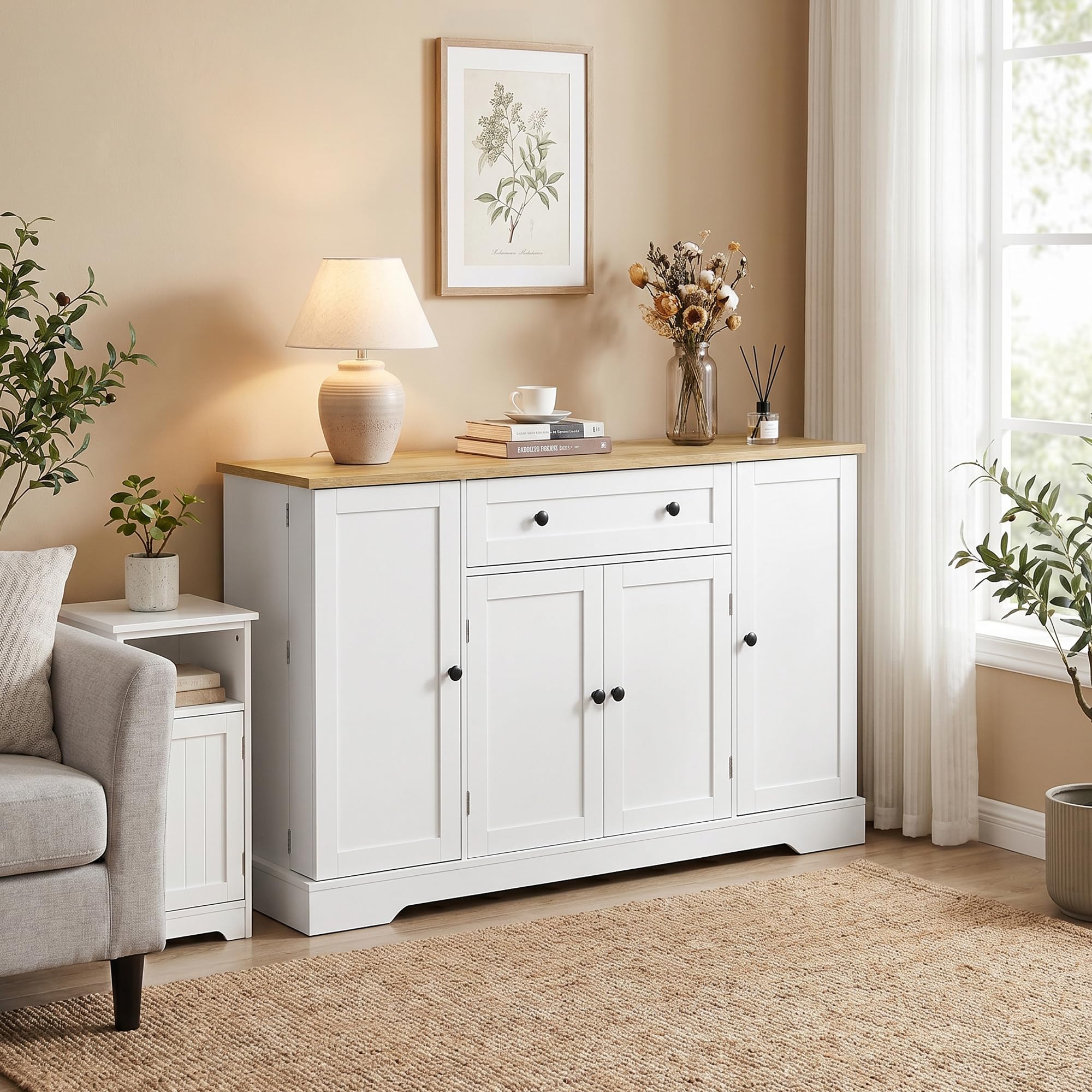 HOMCOM Sideboard Küchenschrank mit 4 Türen Schublade 138x40x85 cm Weiß