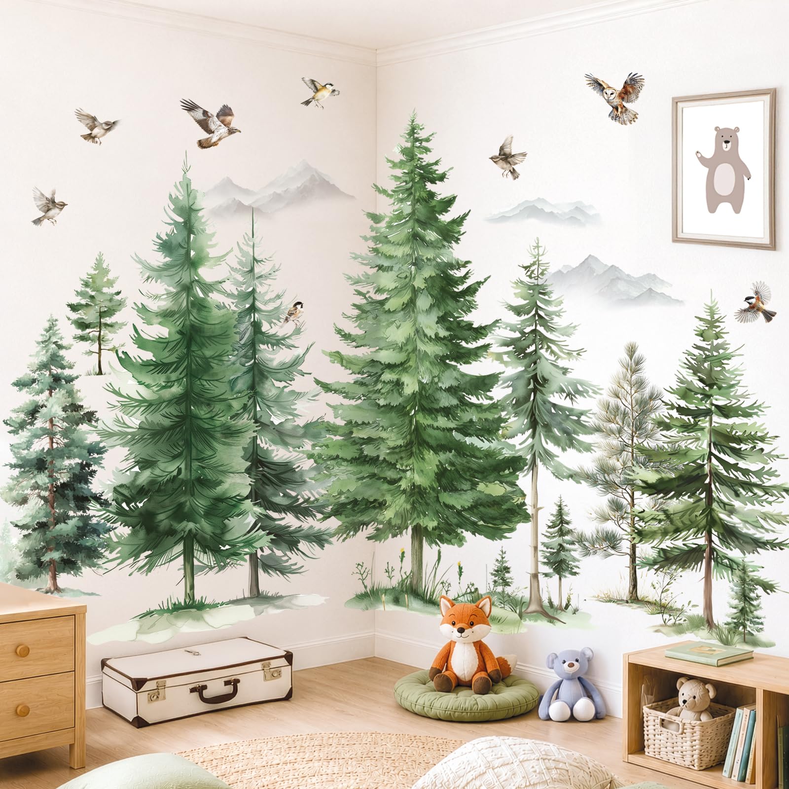 DECOWALL Watercolour Woodland Tree Wall Stickers with Birds (SG4-2606)