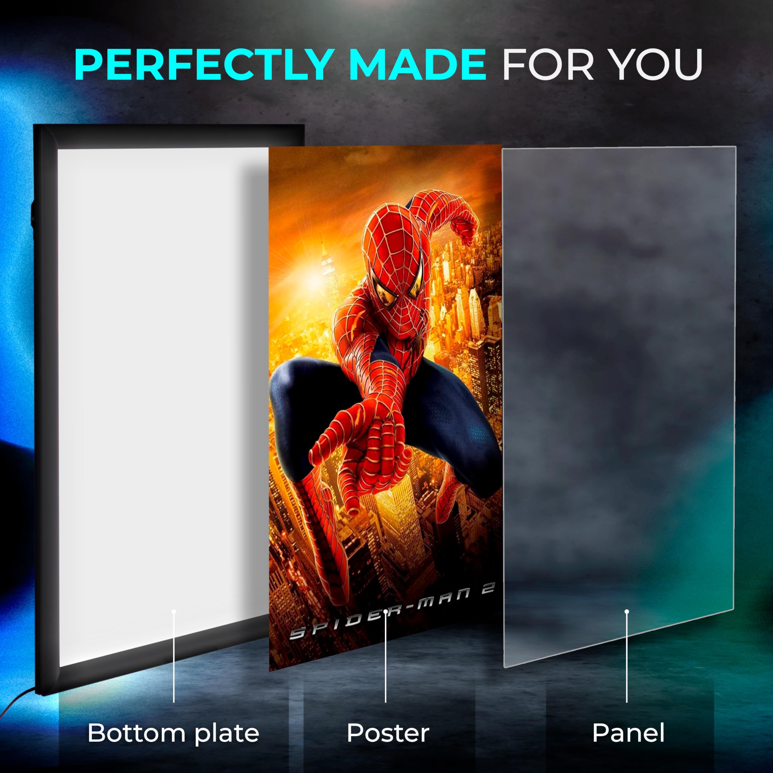 NexaFrame - Marco de póster de película retroiluminado LED, caja de cine negra de 18 x 24 pulgadas, para pósteres, luces de arte de pared enmarcadas para pinturas e imágenes, pantalla de señalización
