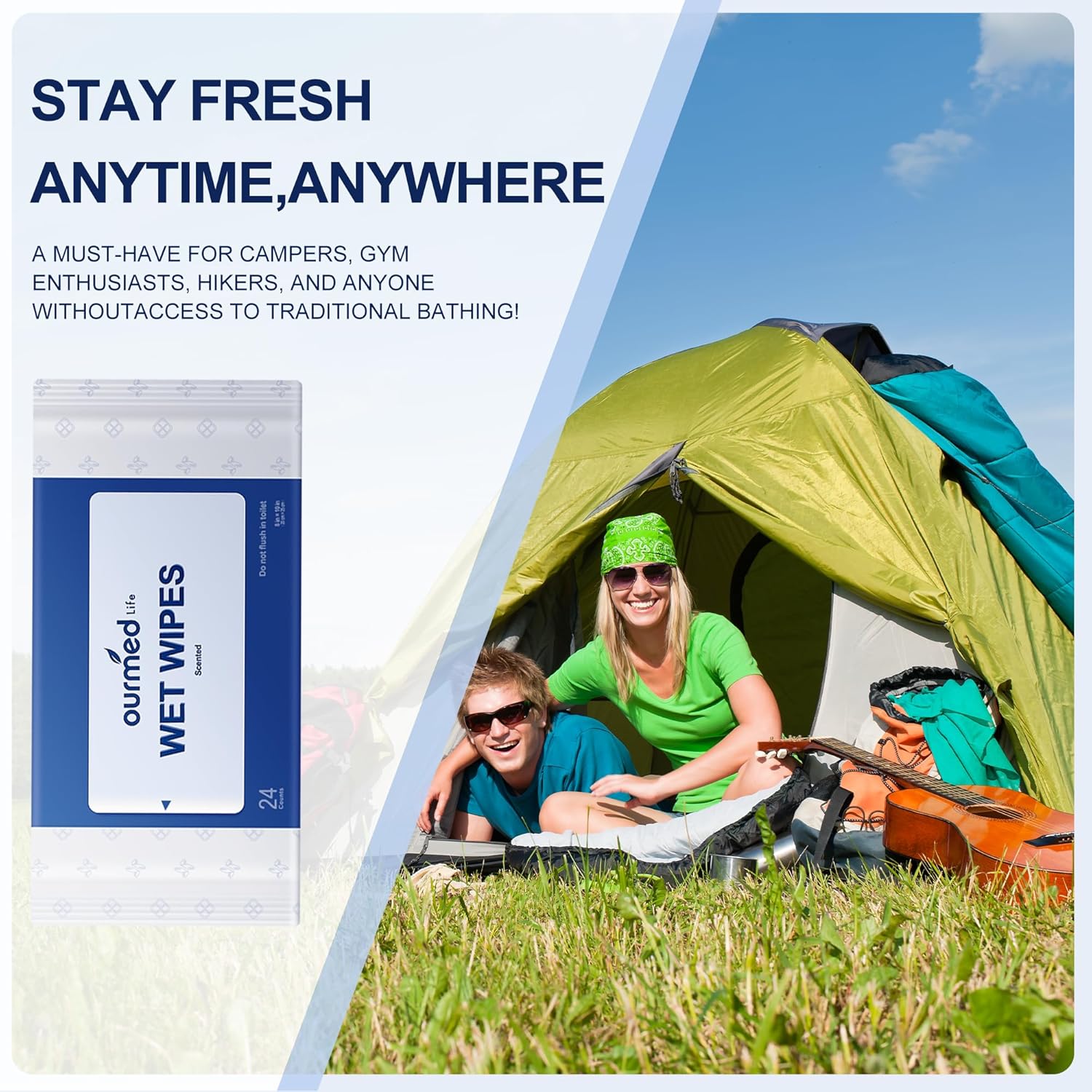 Ourmed Life Rinse-Free Body Wipes for Adults Bathing - Extra Large 8" x 10", Thick Aloe Shower Wipes, Cleansing Wipes for Elderly, Camping, Hiking, GYM, Travel, Body Wipe 288 Count (Plant Fragrance) - Image 6