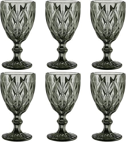 Qulable Juego de 6 copas de vino vintage, copas de vino tinto pequeñas de diamante en relieve, juego de copas de tallo para bodas, fiestas,