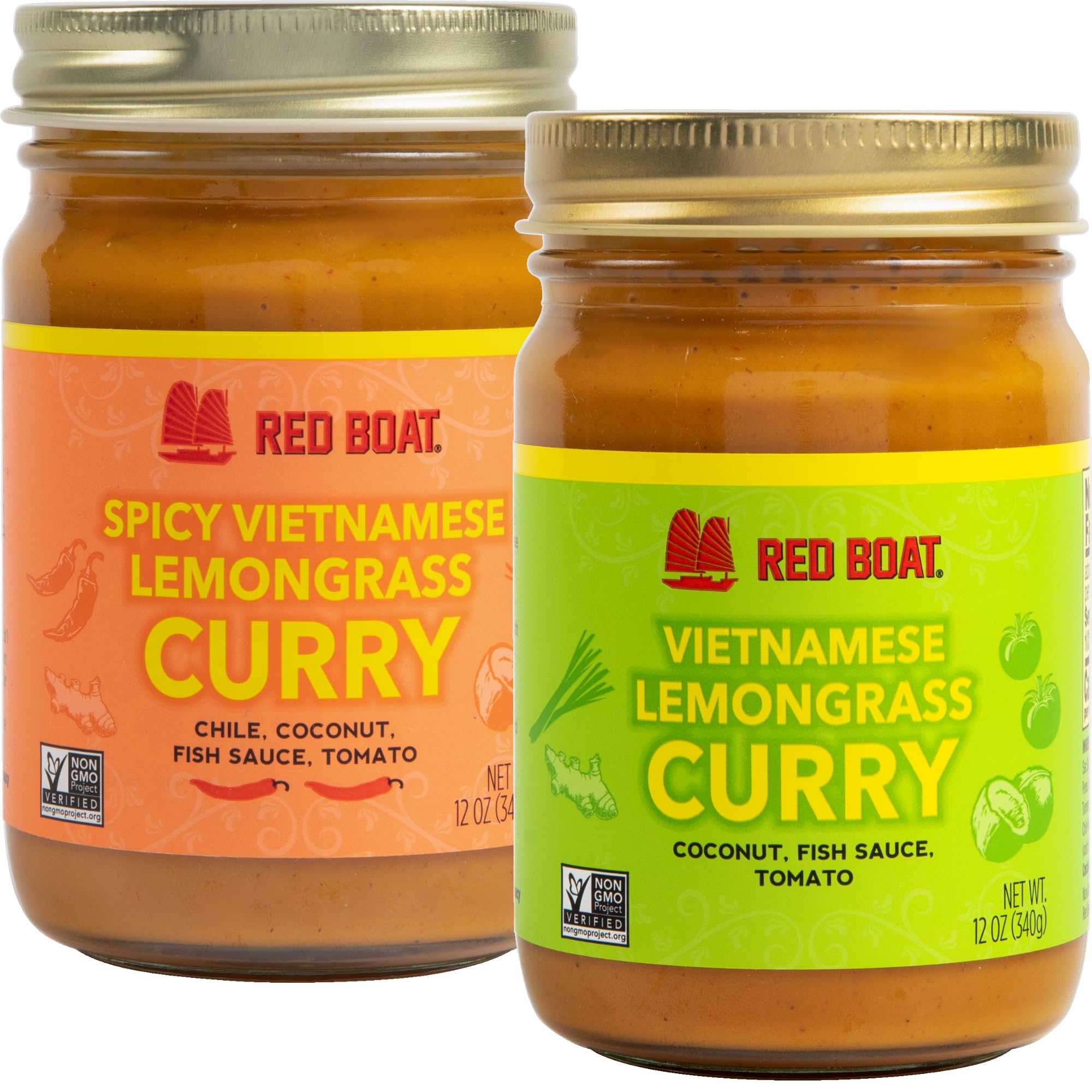 Red Boat Fish Sauce Vietnamese Lemongrass Curry | Original & Spicy Variety Pack | Deliciously Complex Flavors Ready in 20 min | 12 oz (Pack of 2)