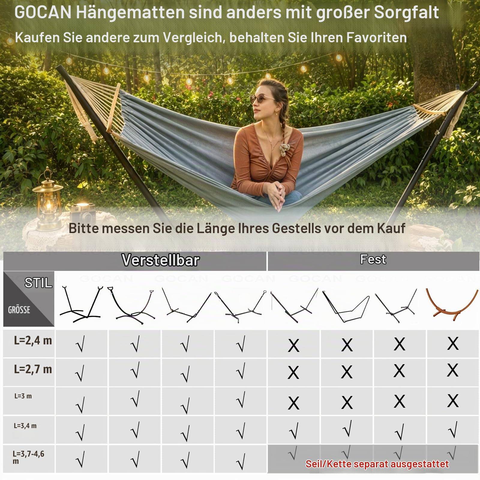 Hängematte 2 Personen 220 x 150 cm Polyester-Baumwollgewebe (Hellgrau) XXL