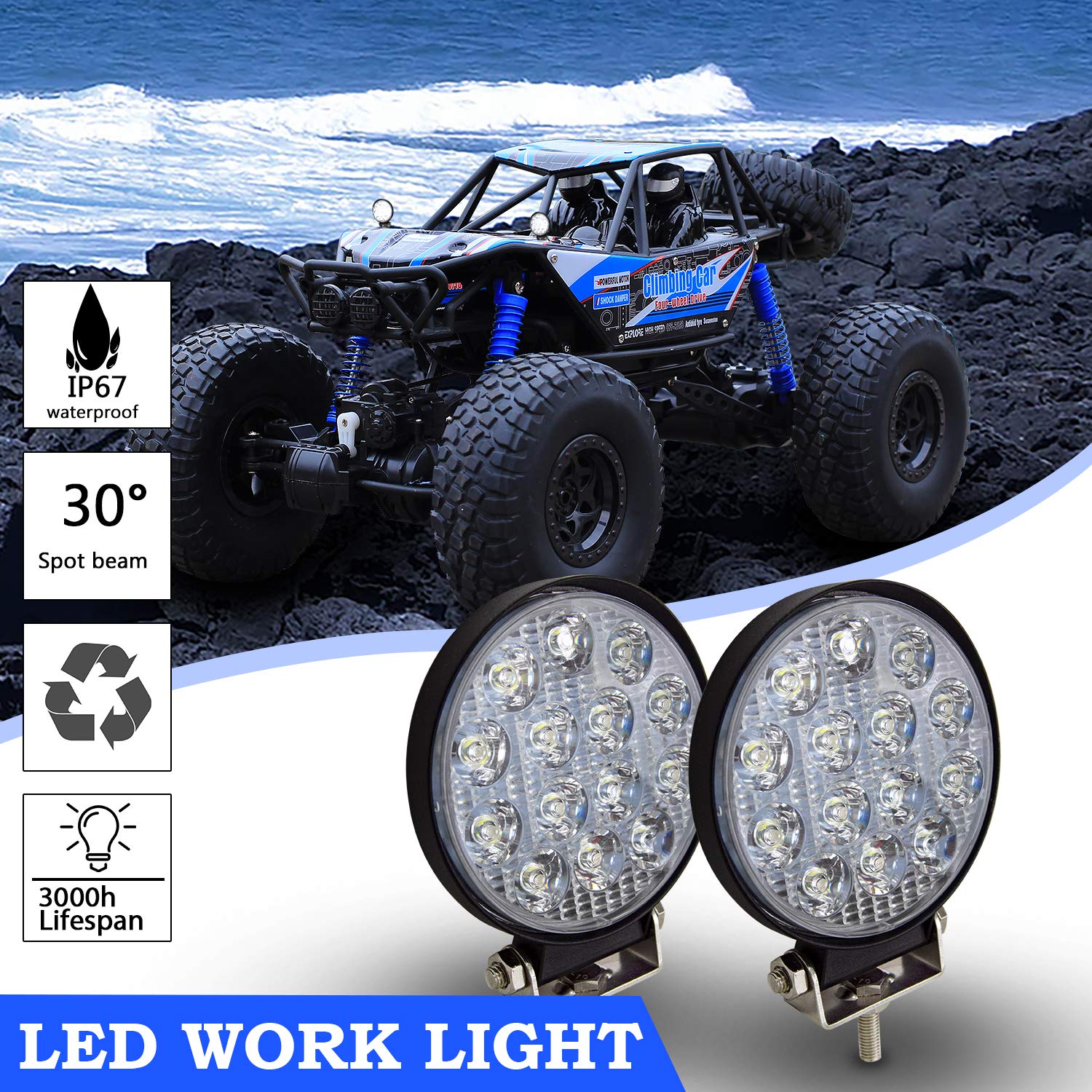 Willpower - 2 luci da 4 pollici, 42 W, LED, per fuoristrada, 12 V 24 V, impermeabili, fendinebbia, luci da lavoro per camion, trattore, auto, 4x4, ATV, UTV, SUV, barca