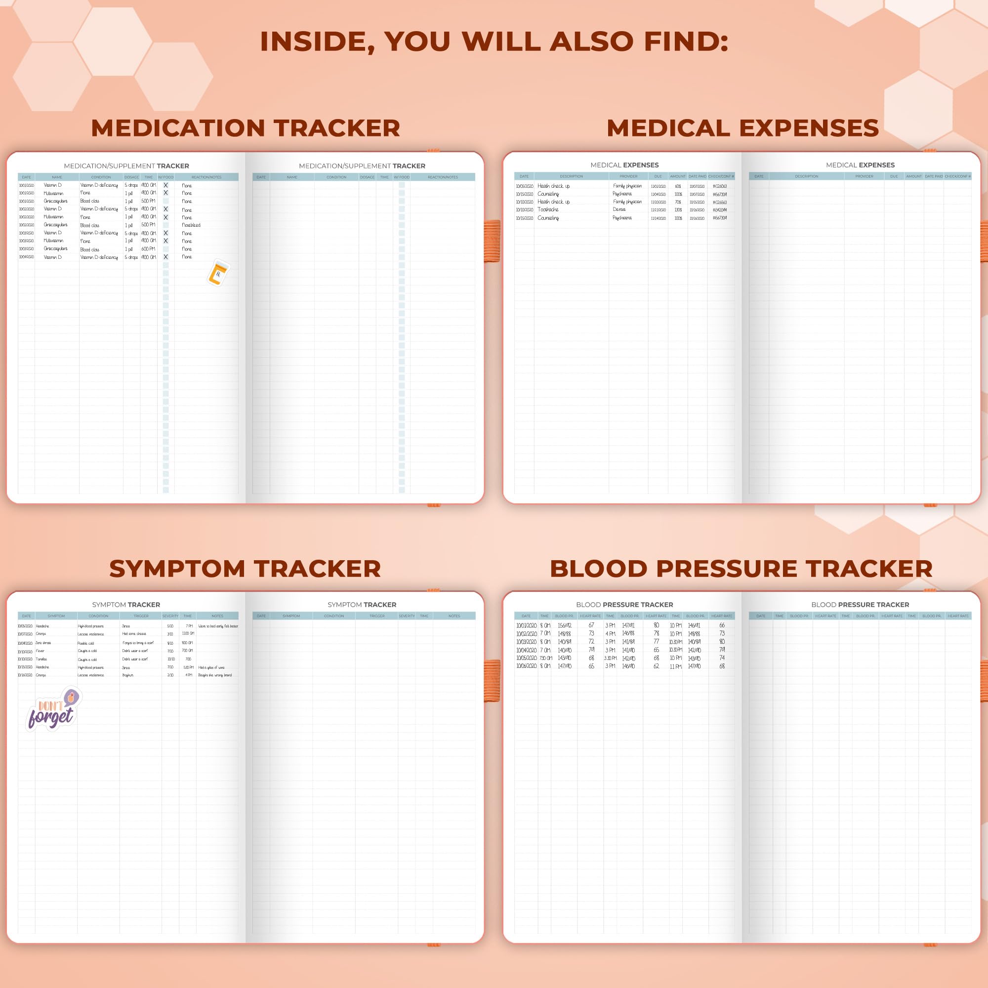 Clever Fox Planificador médico de 12 meses - Cuaderno médico, diario de salud, diario de bienestar y cuaderno de registro para rastrear la salud - Diario médico de autocuidado - 12 meses, sin fecha