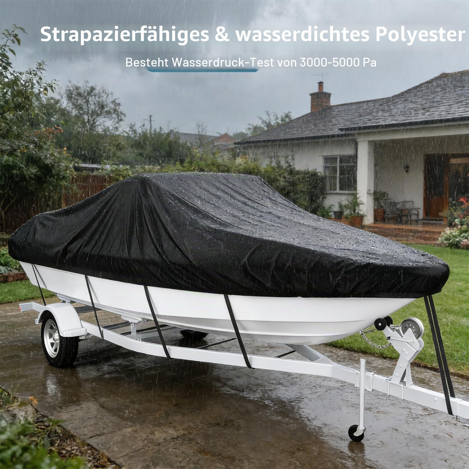 Bootsplane Wasserdicht, 420D Oxford Bootspersenning Bootsabdeckung, Staubdichte UV-beständige Bootsplane für Yacht, Schnellboot, Angelboot, V-Rumpf, Ruderboot (20-22FT)