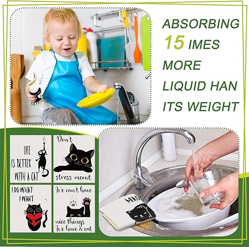 Miniatura 7 de Funtery 8 paños de cocina suecos reutilizables, absorbentes suecos, paños de limpieza de esponja de secado rápido, lavables para cocina, decoración