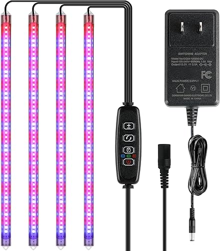 iPower Tiras de luz LED para cultivo de plantas de espectro completo con 3 modos de temporización, 10 niveles regulables, 48 LED por tubos, lámpara