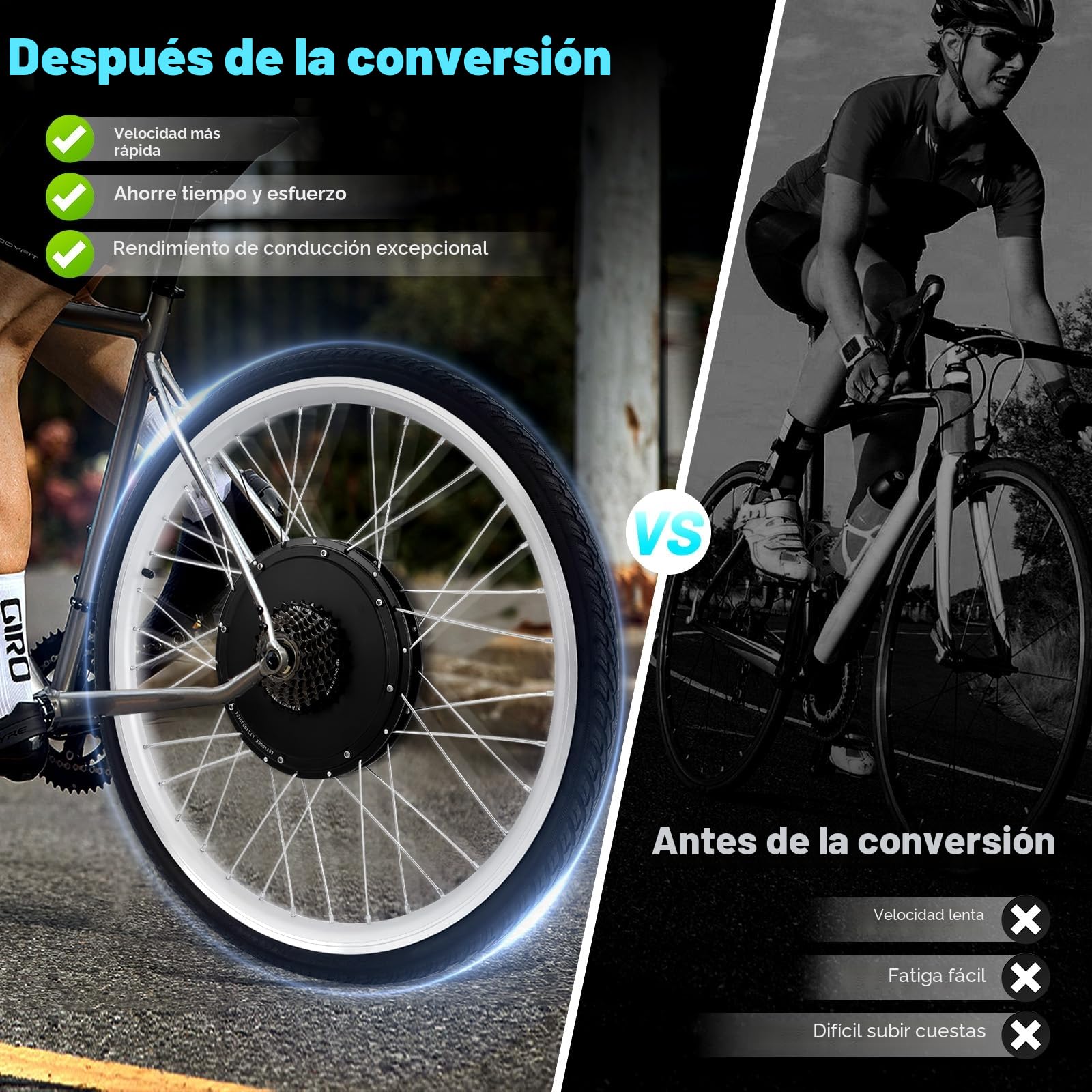 Kit de conversión para bicicletas eléctricas con pantalla LCD, bicicleta eléctrica de 26 pulgadas 48 V 1000 W Kit de conversión para bicicletas eléctricas, motor central para bicicletas eléctricas