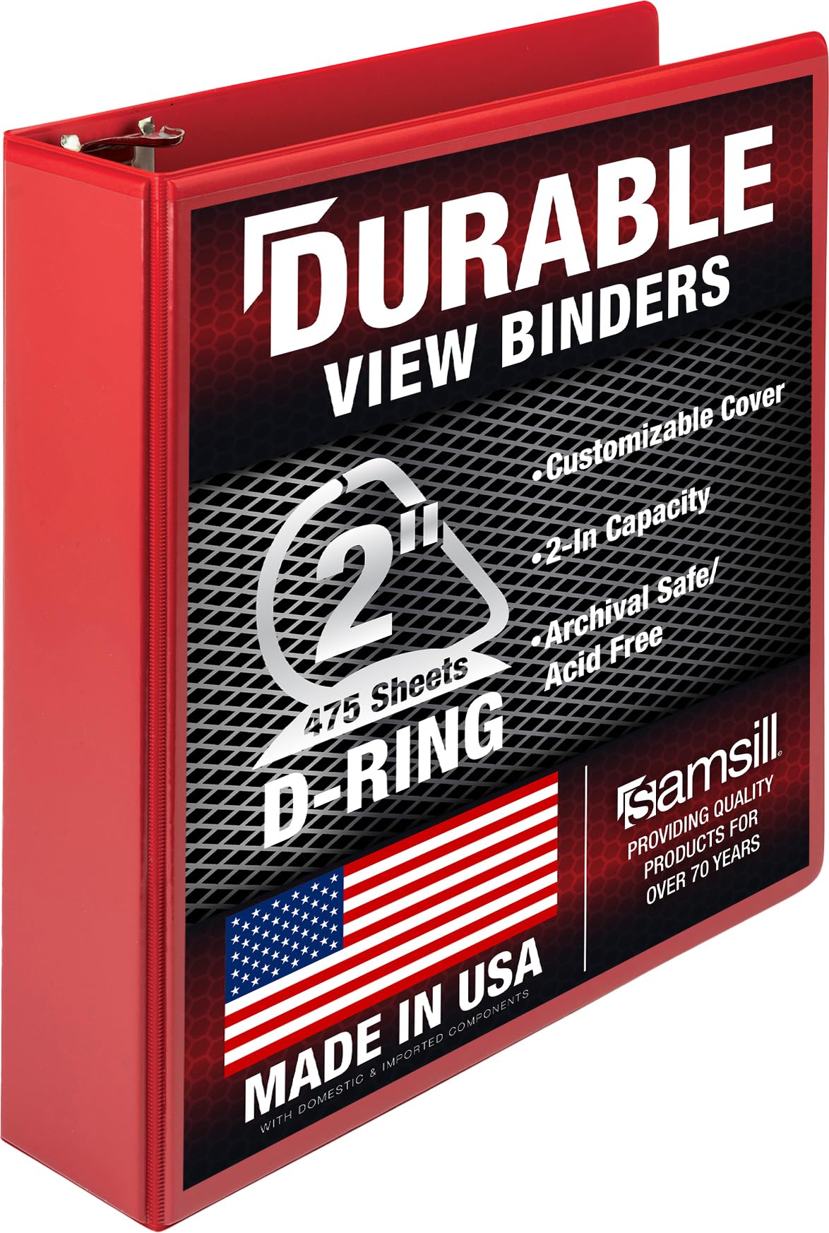 Samsill Durable 2 inch 3 Ring Binder, D Ring Binder, 100% Recycled Chipboard, Red