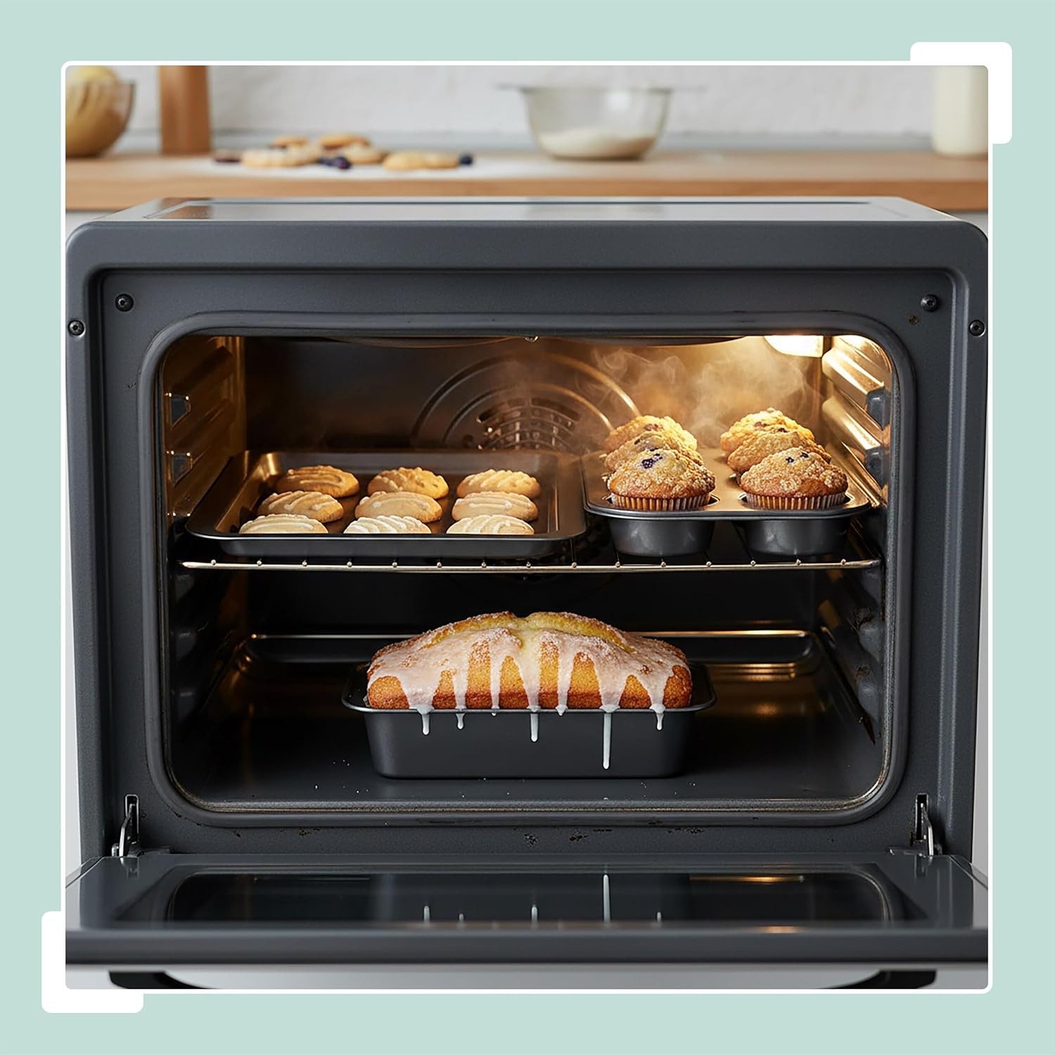 Relaxdays Baking Moulds Set of 3 Muffin Trays, Loaf Tin, Non-Stick Coating, Carbon Steel, 230 °C, Dark Grey